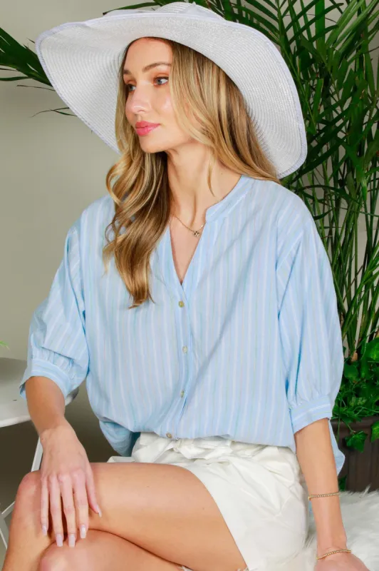 Light Blue Striped Button Down Top sold by Pinkblush