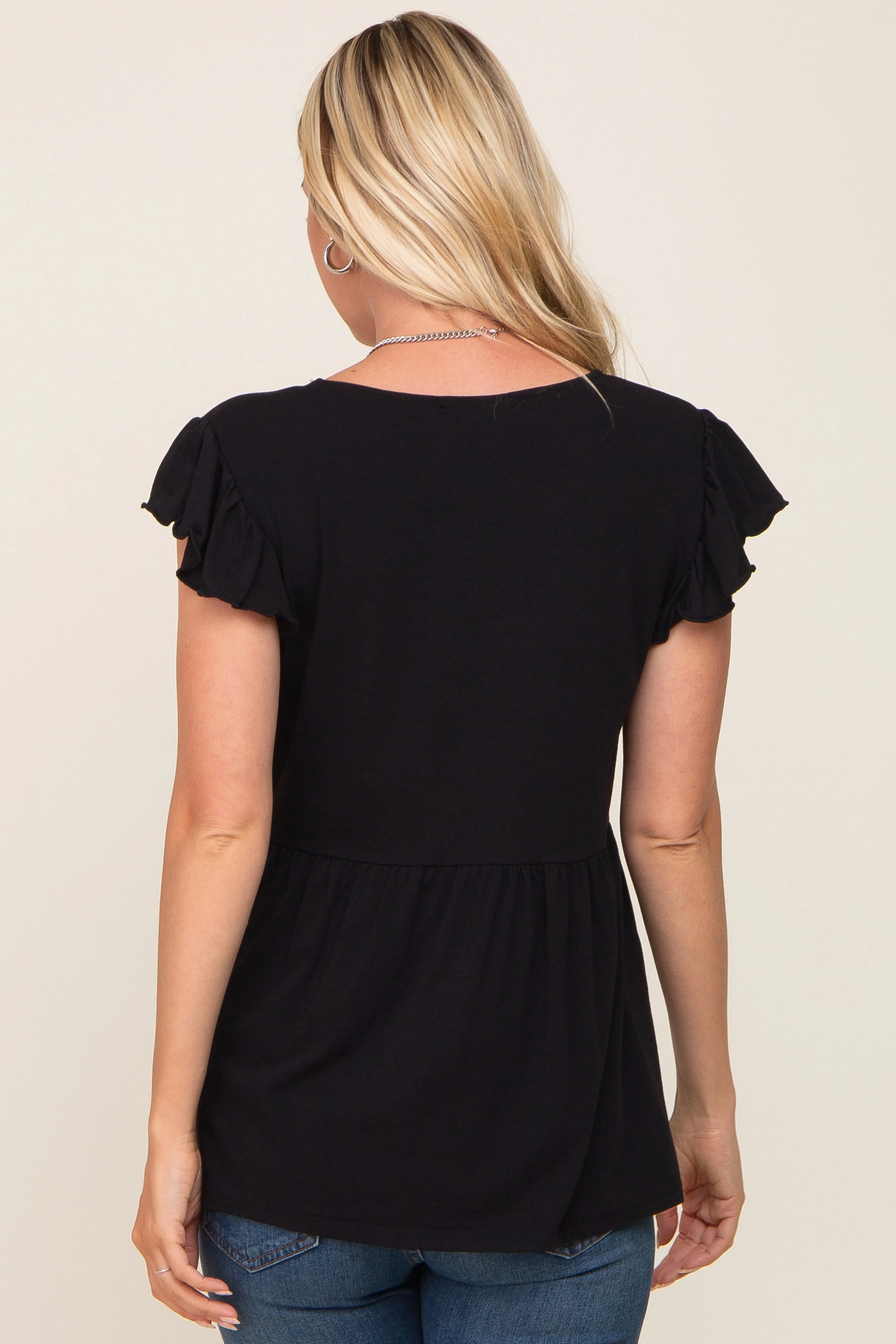 Black Flutter Sleeve V-Neck Top sold by Pinkblush product image thumbnail 3