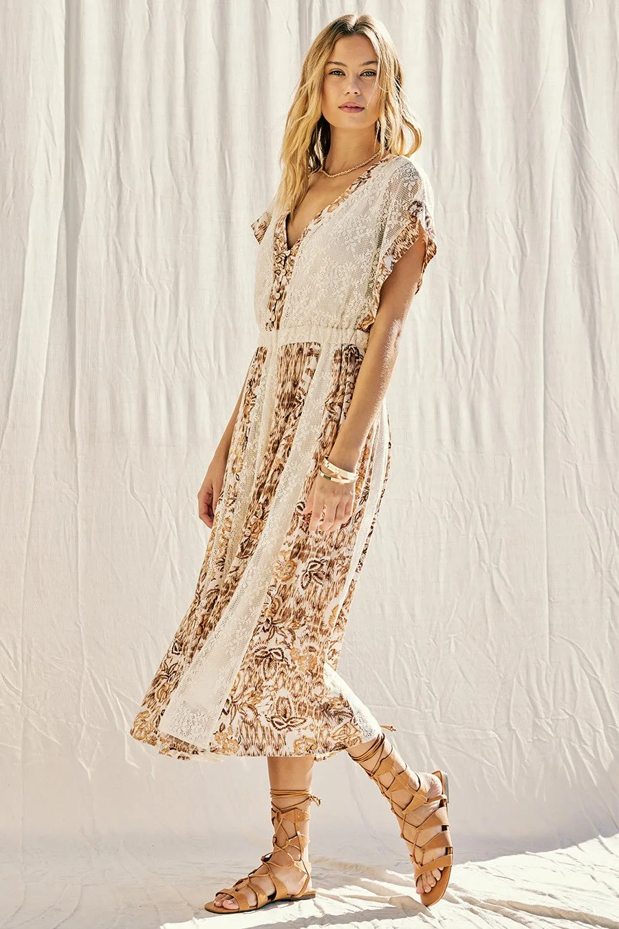 Taupe Multi Printed Lace Midi Dress sold by Pinkblush product image thumbnail 3