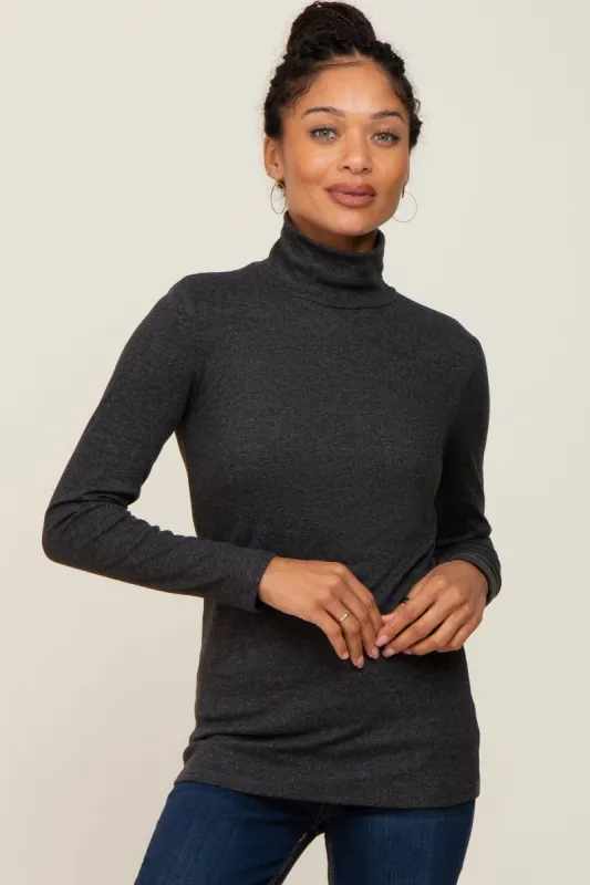 Charcoal Heathered Ribbed Mock Neck Long Sleeve Top sold by Pinkblush