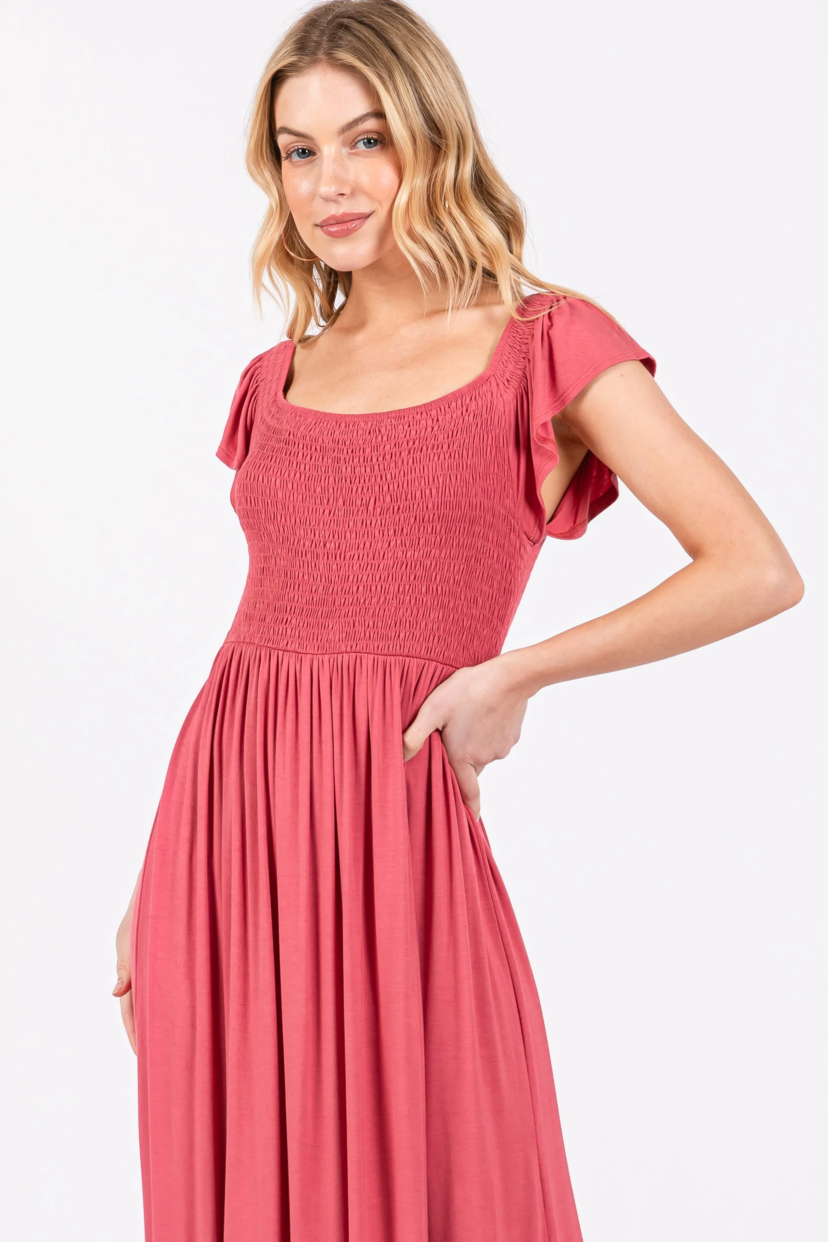 Magenta Smocked Ruffle Hem Maxi Dress sold by Pinkblush product image thumbnail 4
