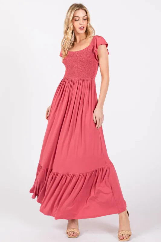 Magenta Smocked Ruffle Hem Maxi Dress sold by Pinkblush