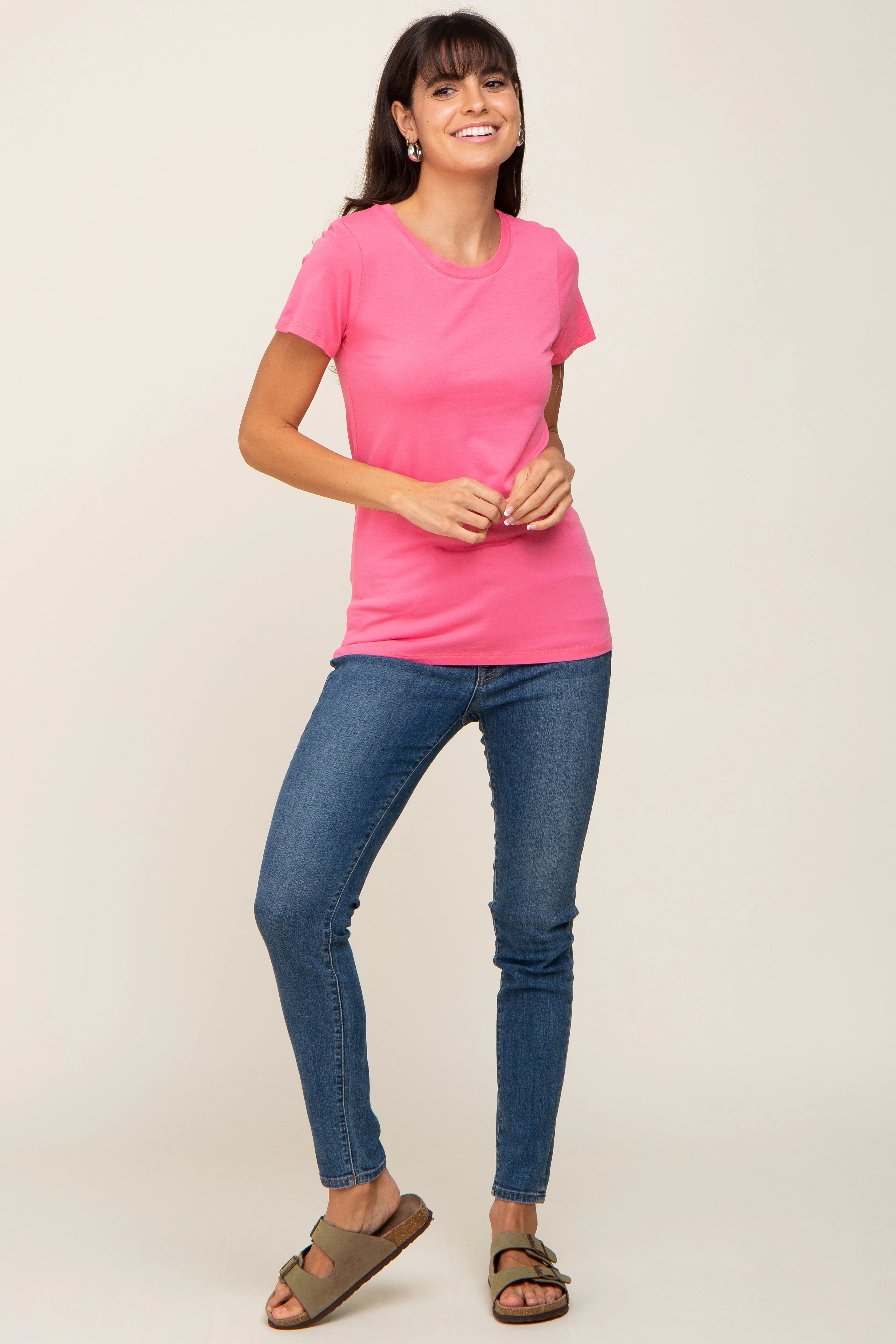 Fuchsia Basic Crew Neck Tee sold by Pinkblush product image thumbnail 4
