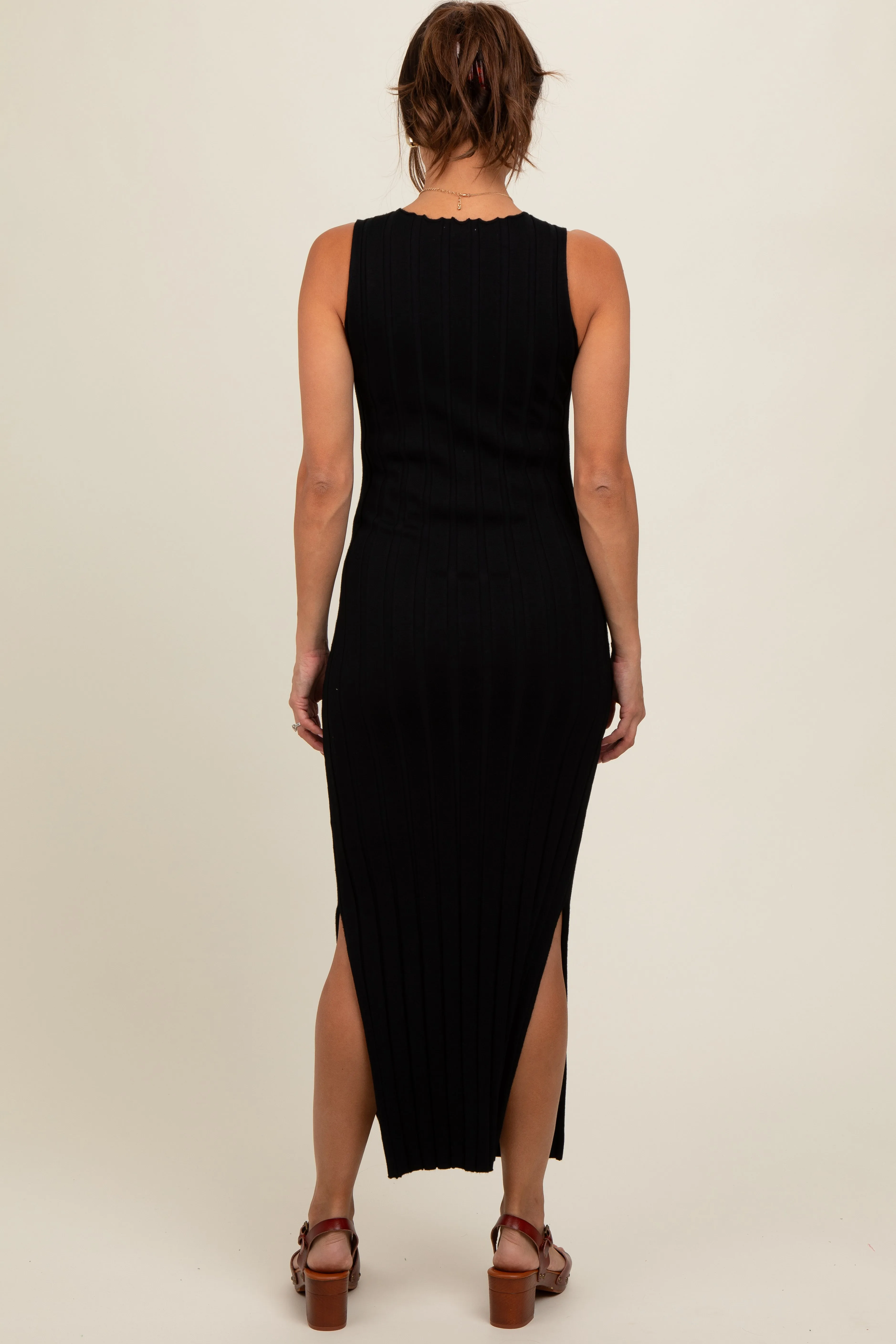Black Sleeveless Knit Side Slit Maternity Midi Dress sold by Pinkblush product image thumbnail 4