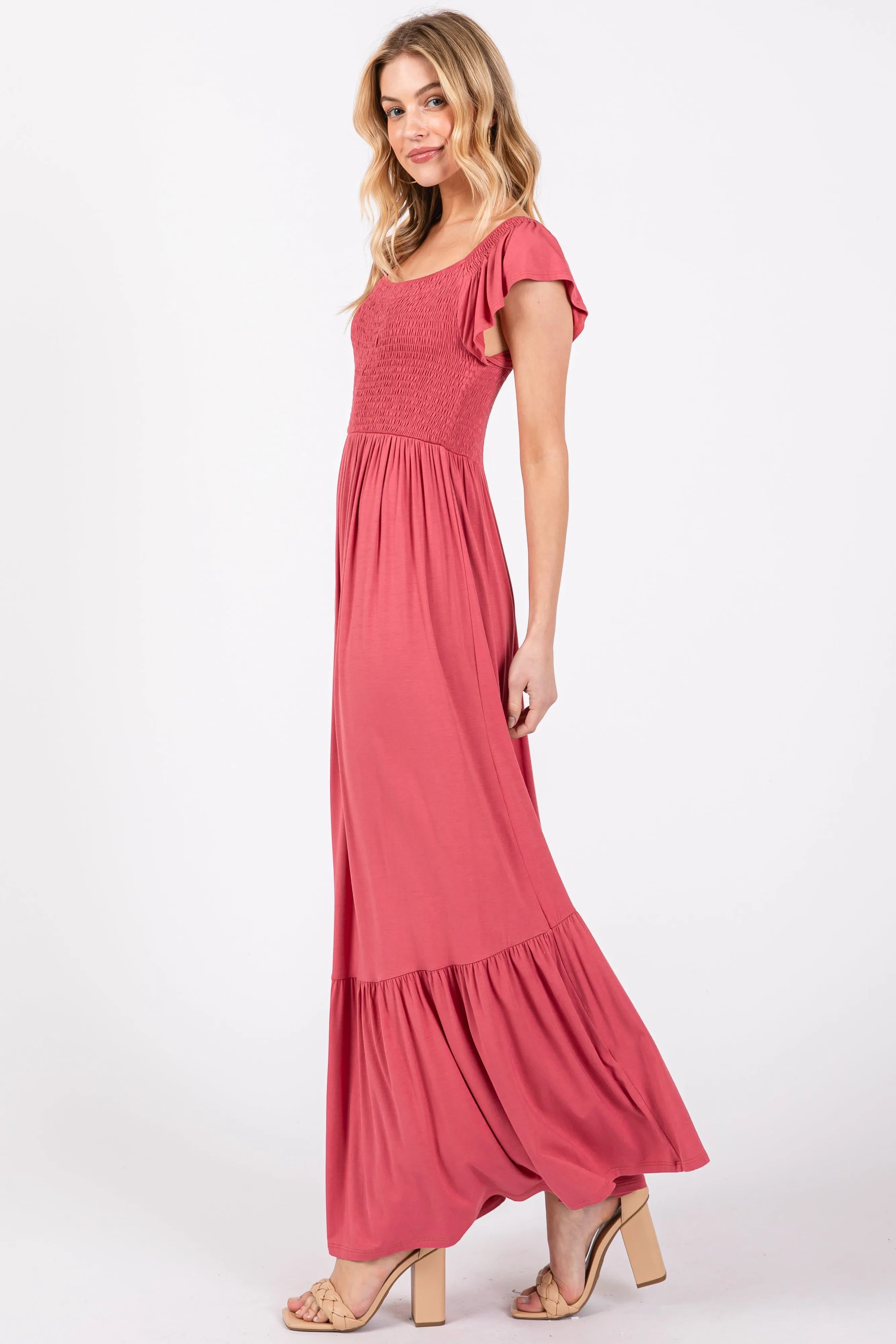 Magenta Smocked Ruffle Hem Maxi Dress sold by Pinkblush product image thumbnail 2