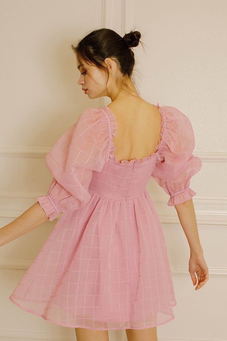 Pink Monochromatic Square Plaid Baby Doll Dress sold by Pinkblush product image thumbnail 3