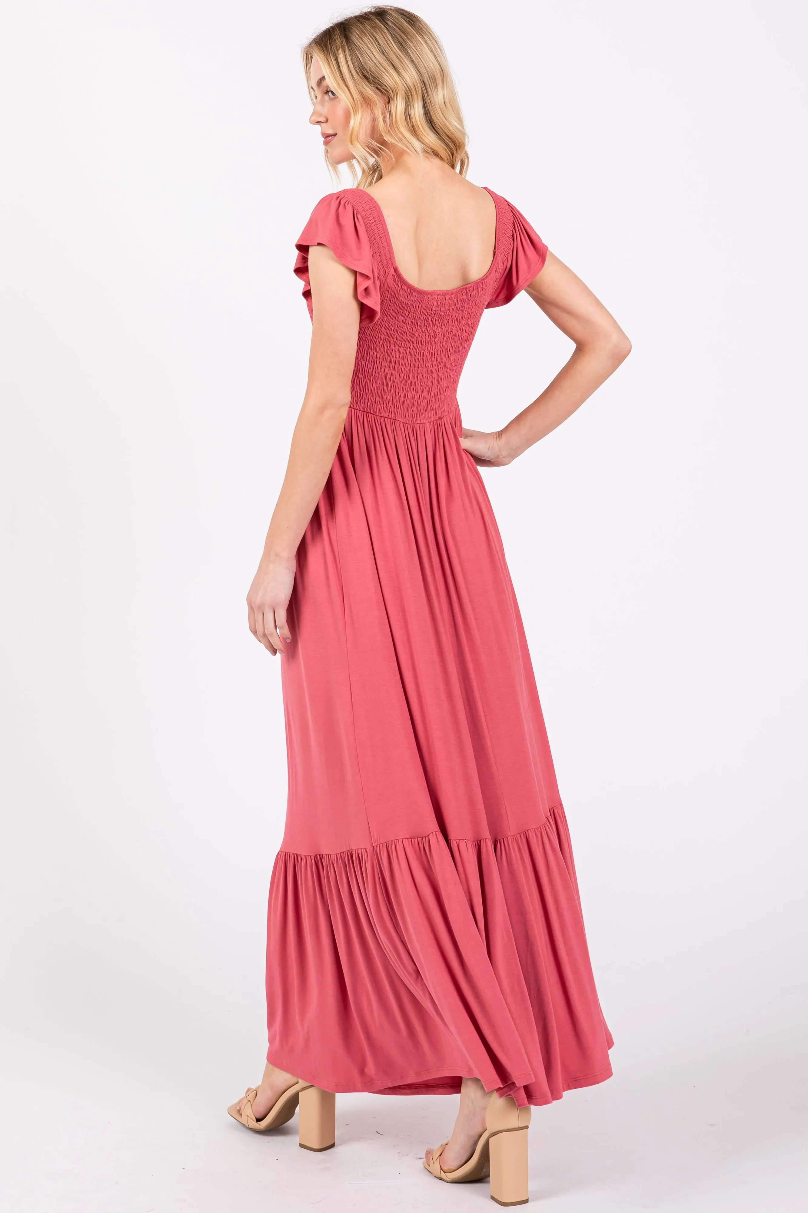 Magenta Smocked Ruffle Hem Maxi Dress sold by Pinkblush product image thumbnail 3