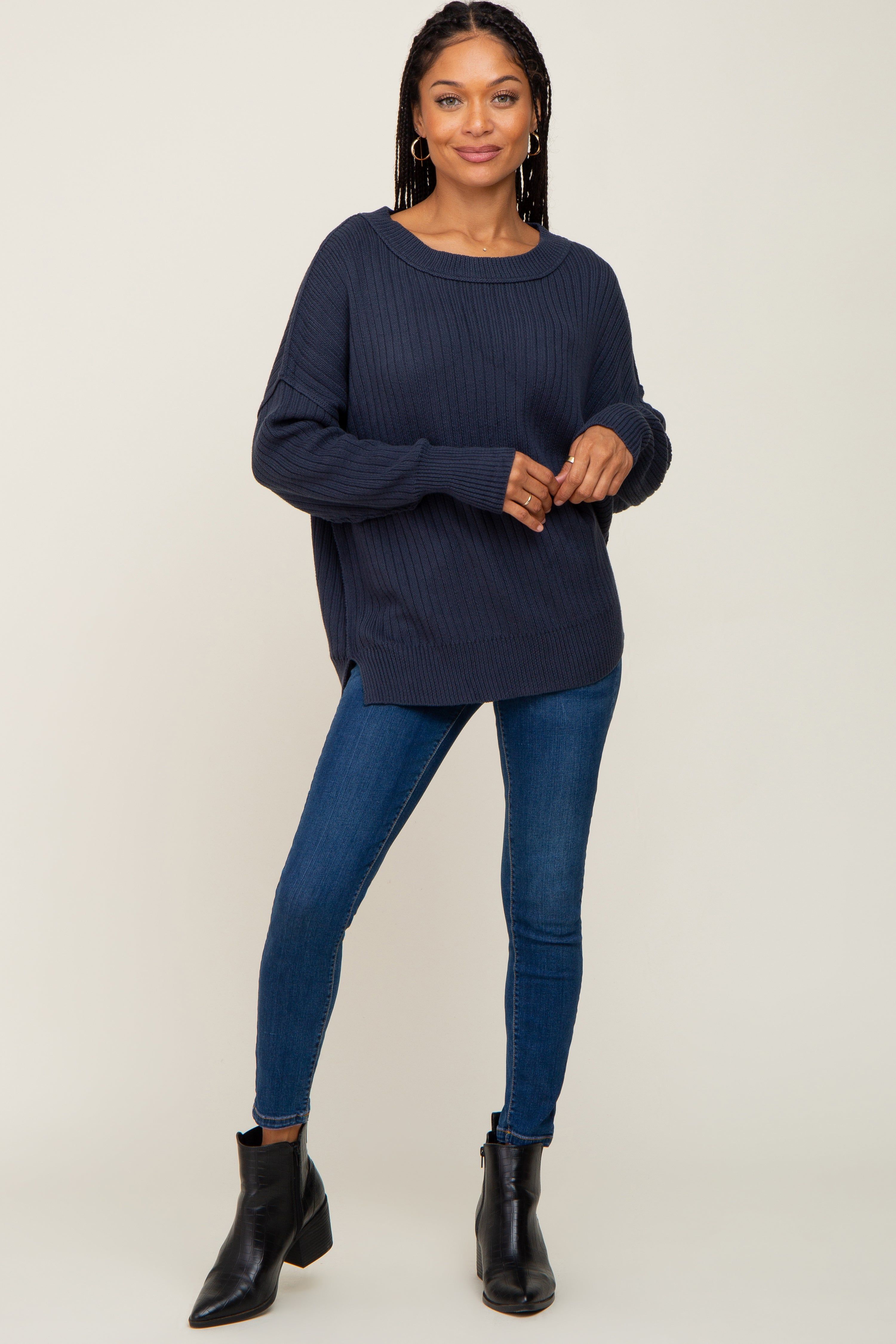 Navy Blue Ribbed Sweater sold by Pinkblush product image thumbnail 4