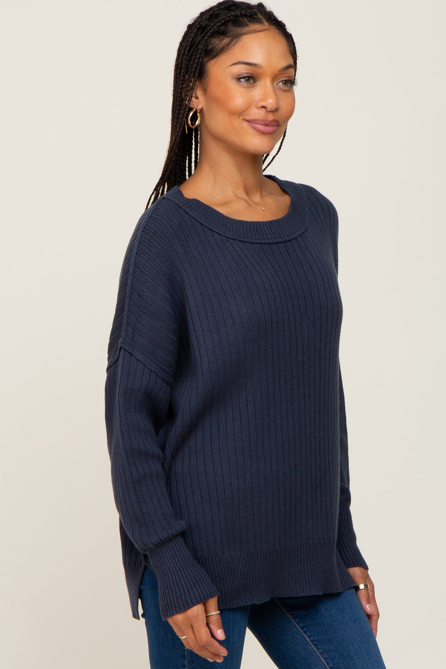 Navy Blue Ribbed Sweater sold by Pinkblush product image thumbnail 2