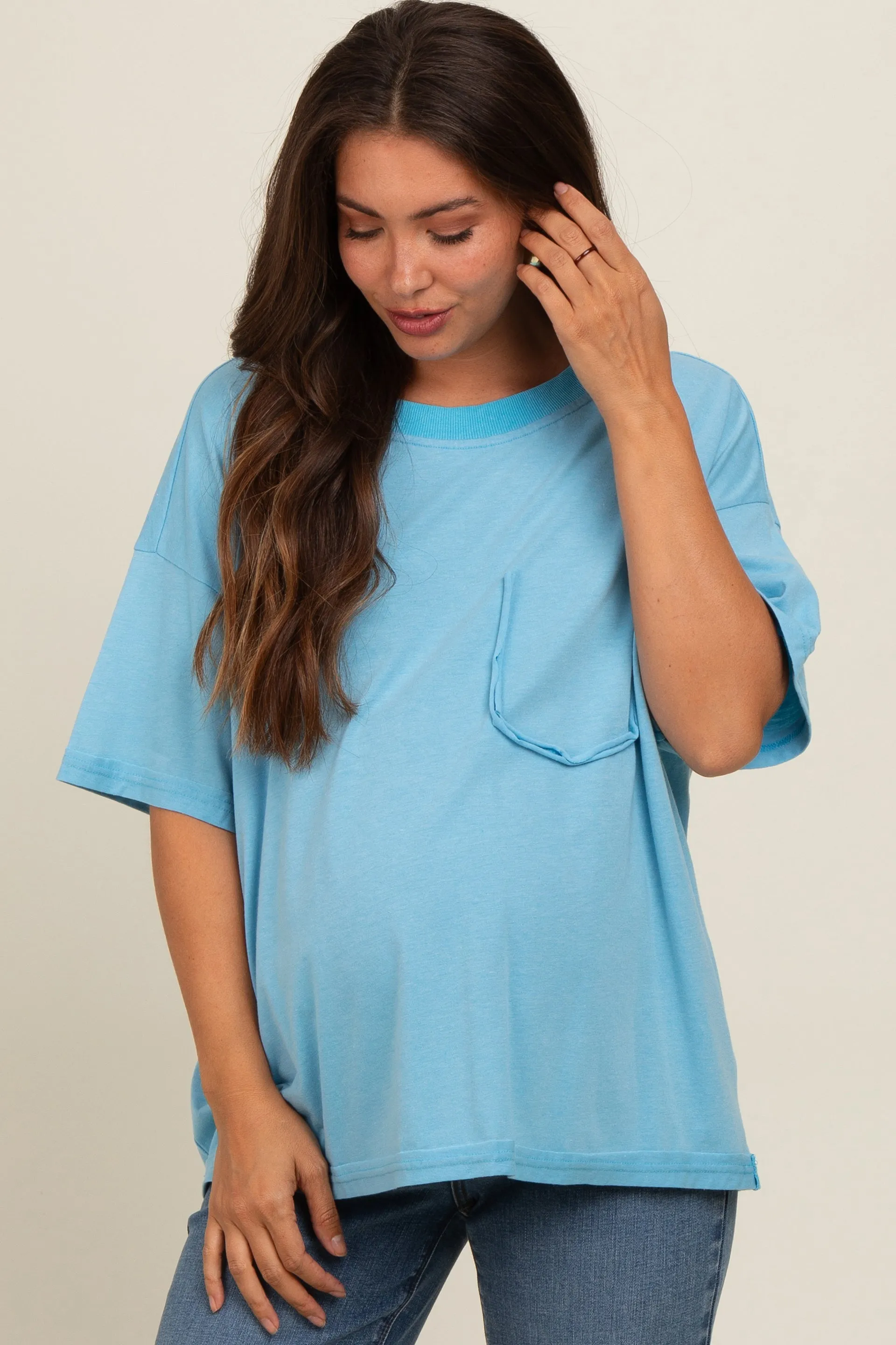 Blue Vintage Wash Oversized Maternity Tee sold by Pinkblush