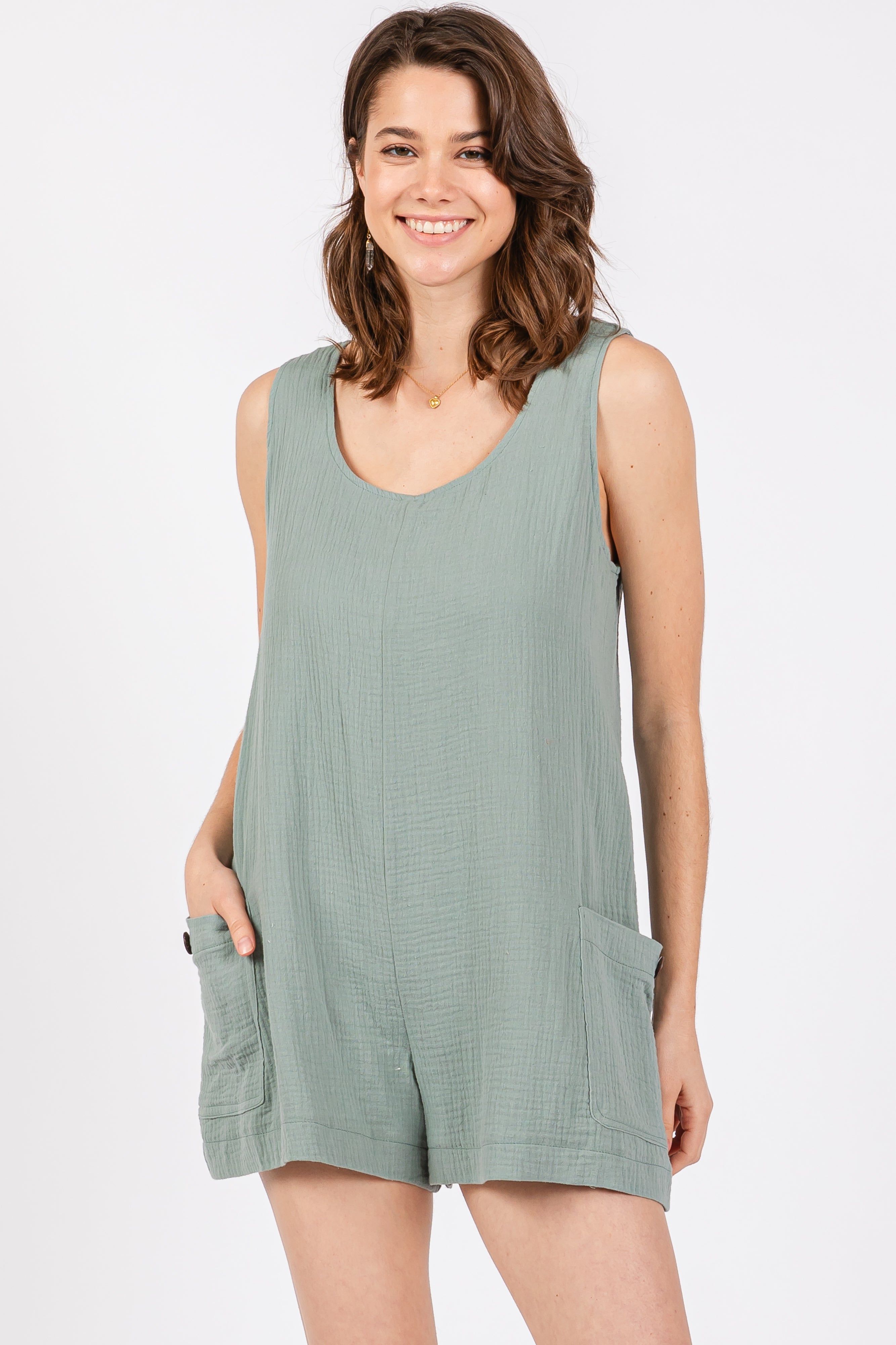 Light Olive Back Cutout Romper sold by Pinkblush