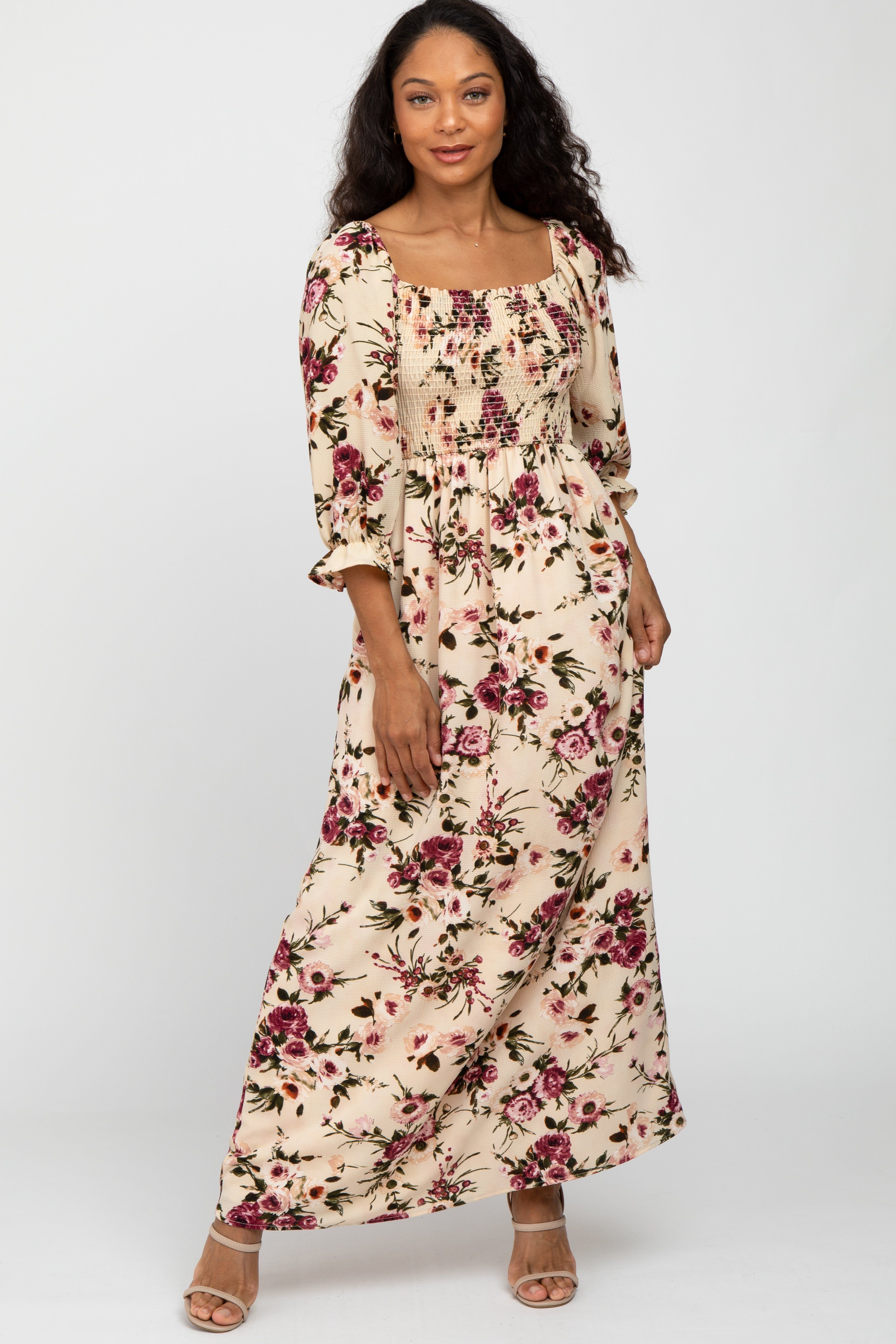 Ivory Floral Smocked Bust Maternity Maxi Dress sold by Pinkblush product image thumbnail 5