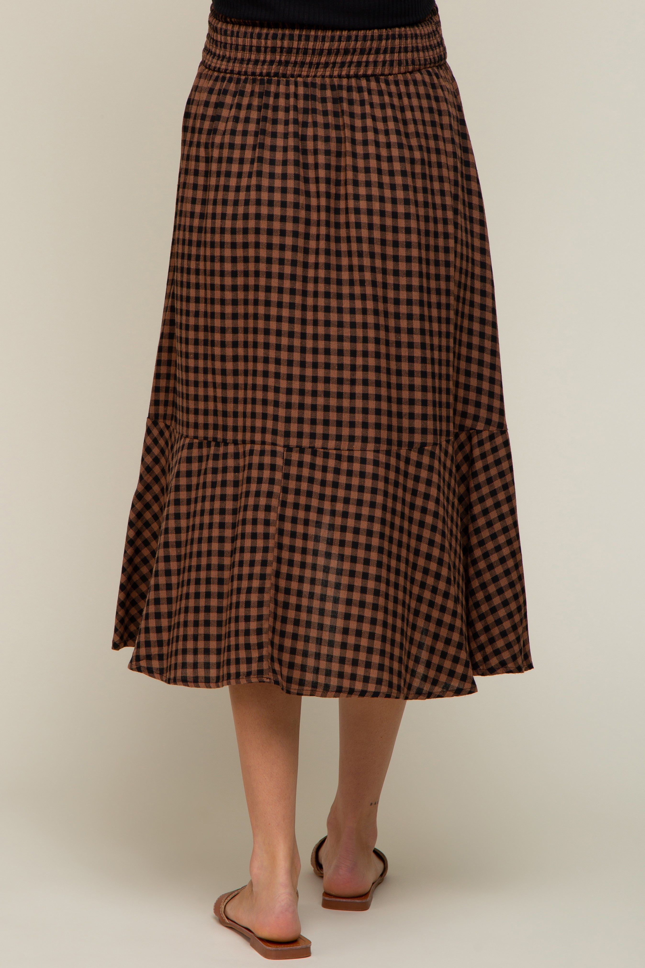 Brown Plaid Ruffle Maternity Midi Skirt sold by Pinkblush product image thumbnail 4