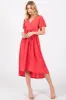 Coral Flutter Sleeve Waist Tie Maternity Nursing Dress sold by Pinkblush