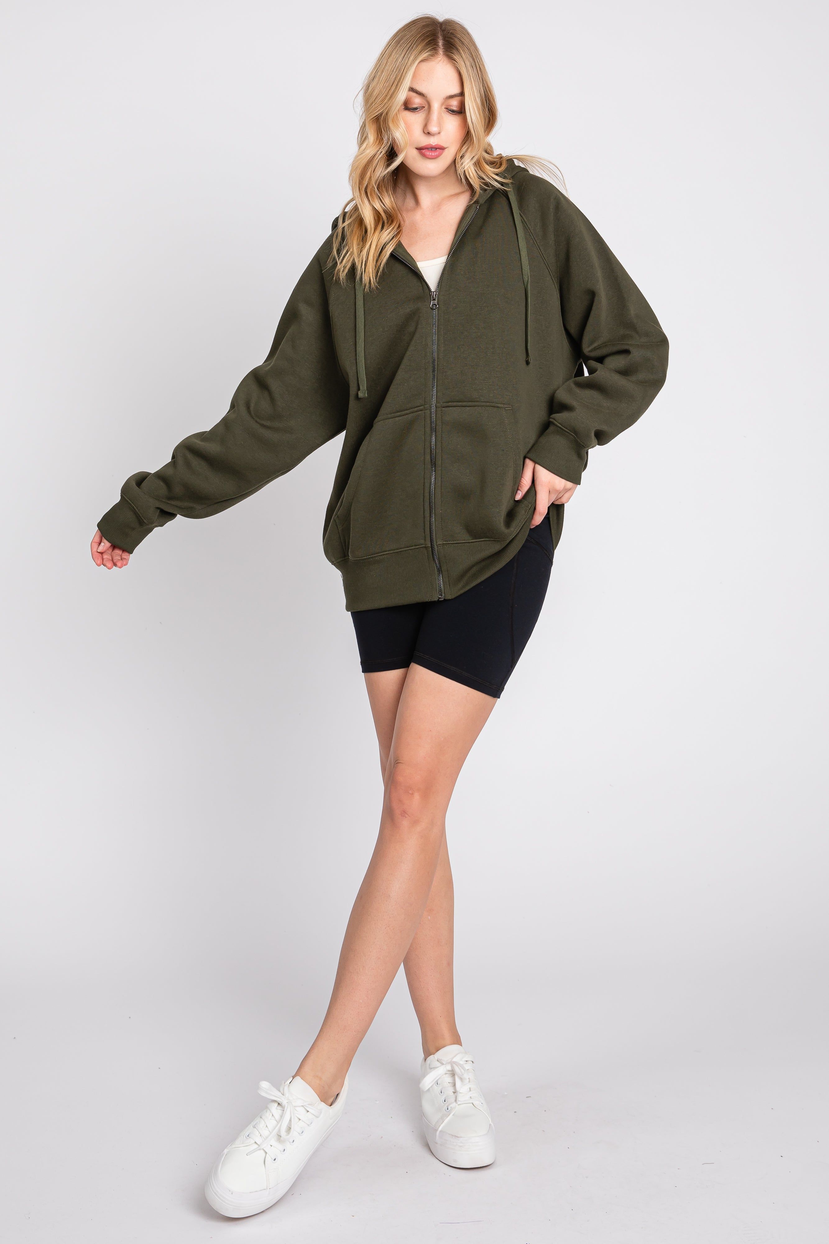 Olive Front Zipper Hooded Sweater sold by Pinkblush product image thumbnail 4