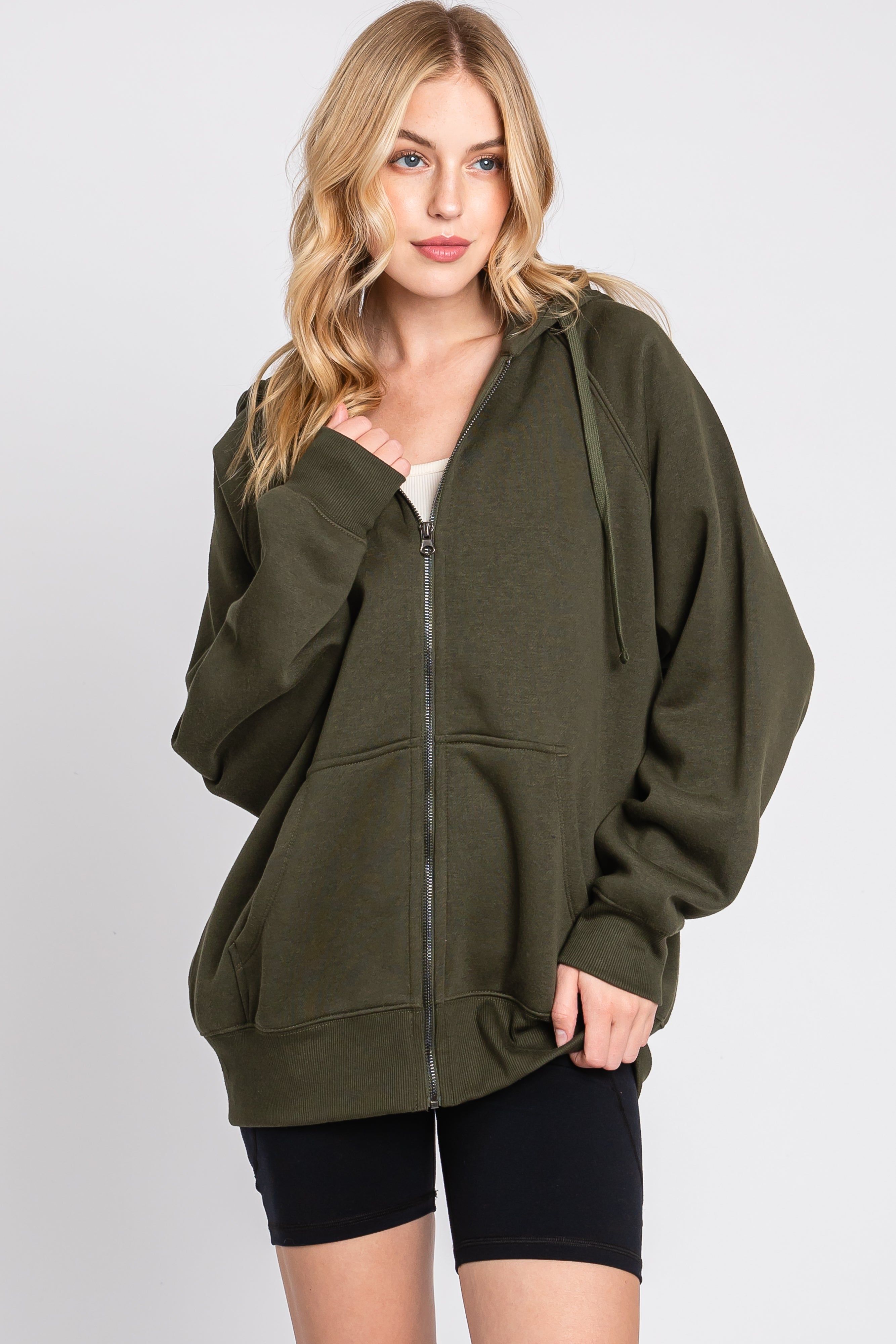 Olive Front Zipper Hooded Sweater sold by Pinkblush