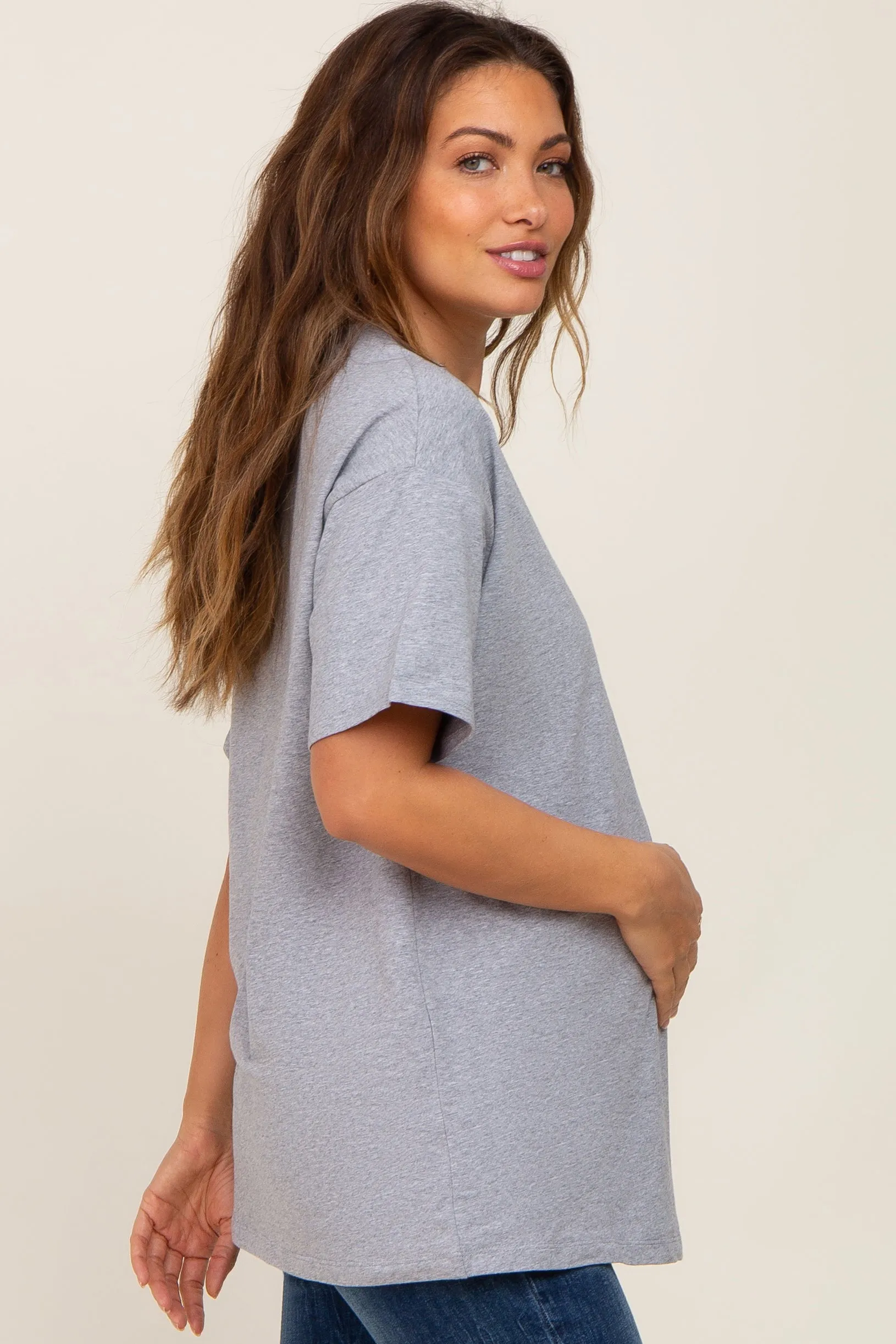 Heather Grey Oversized Basic Maternity Tee sold by Pinkblush product image thumbnail 2
