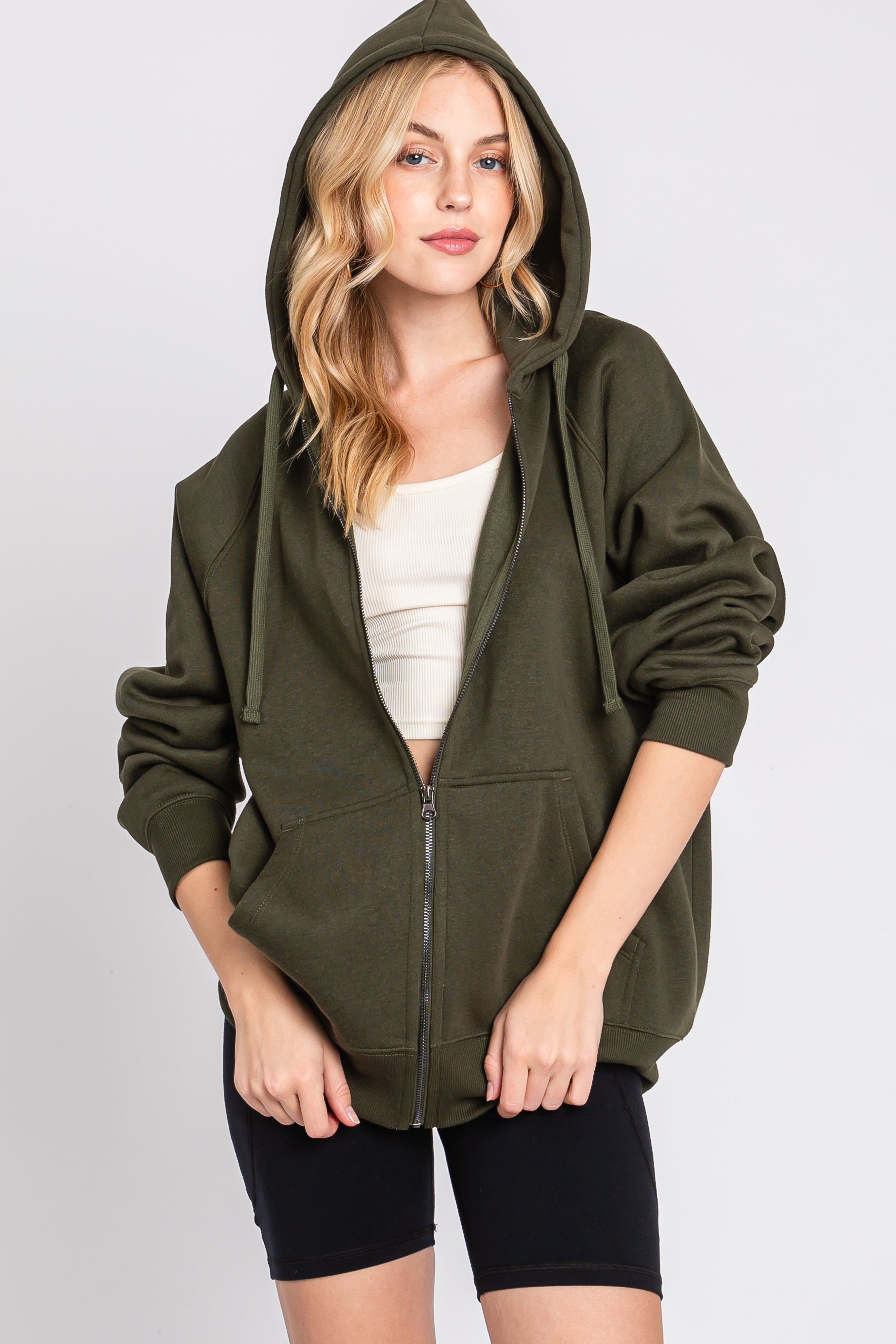 Olive Front Zipper Hooded Sweater sold by Pinkblush product image thumbnail 5