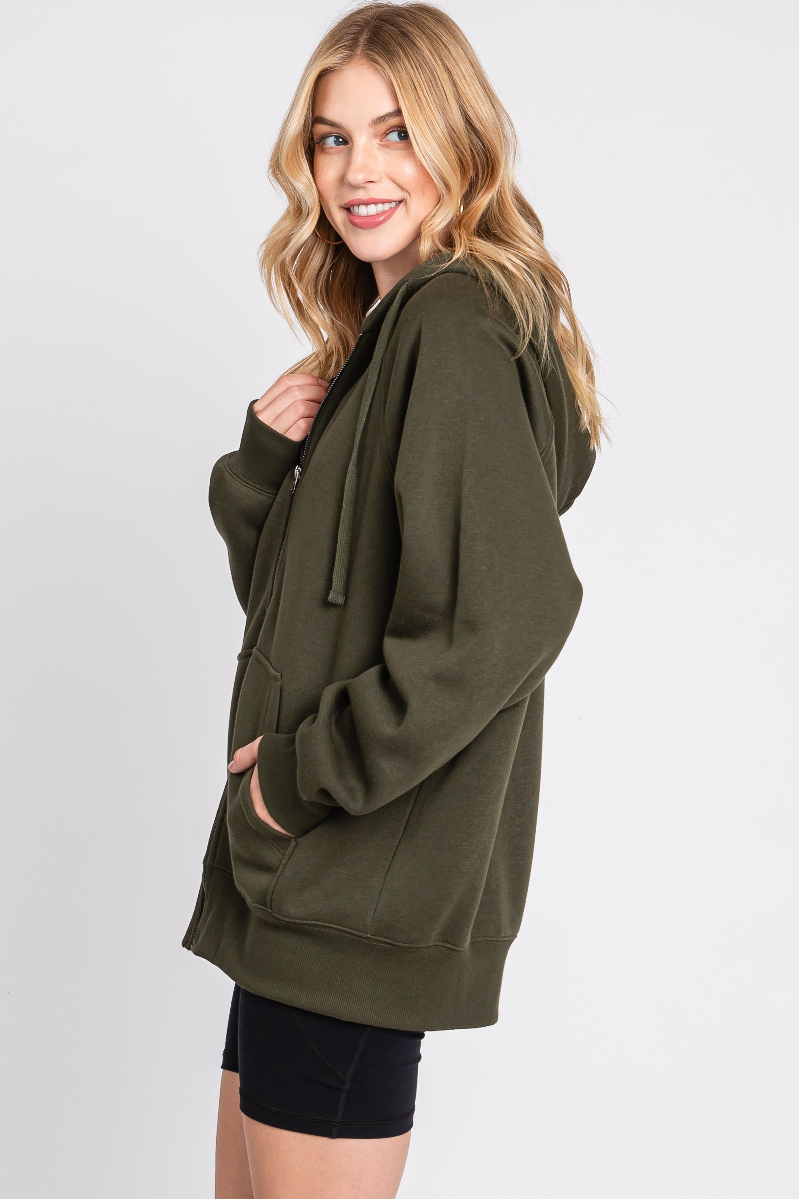 Olive Front Zipper Hooded Sweater sold by Pinkblush product image thumbnail 2