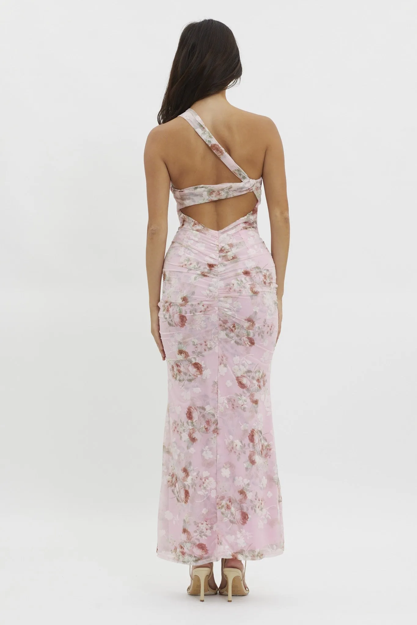 Pink Floral One Shoulder Cutout Midi Dress sold by Pinkblush product image thumbnail 2