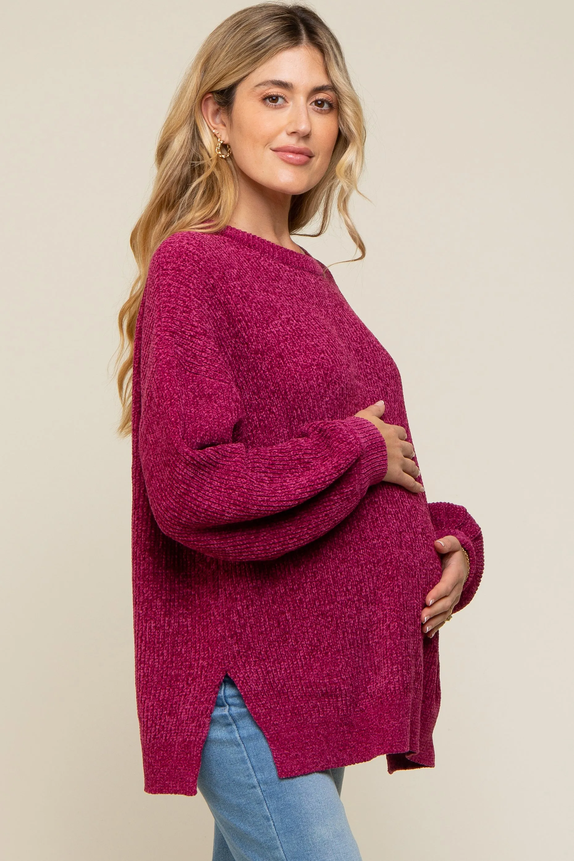 Magenta Chenille Knit Balloon Sleeve Maternity Sweater sold by Pinkblush product image thumbnail 4