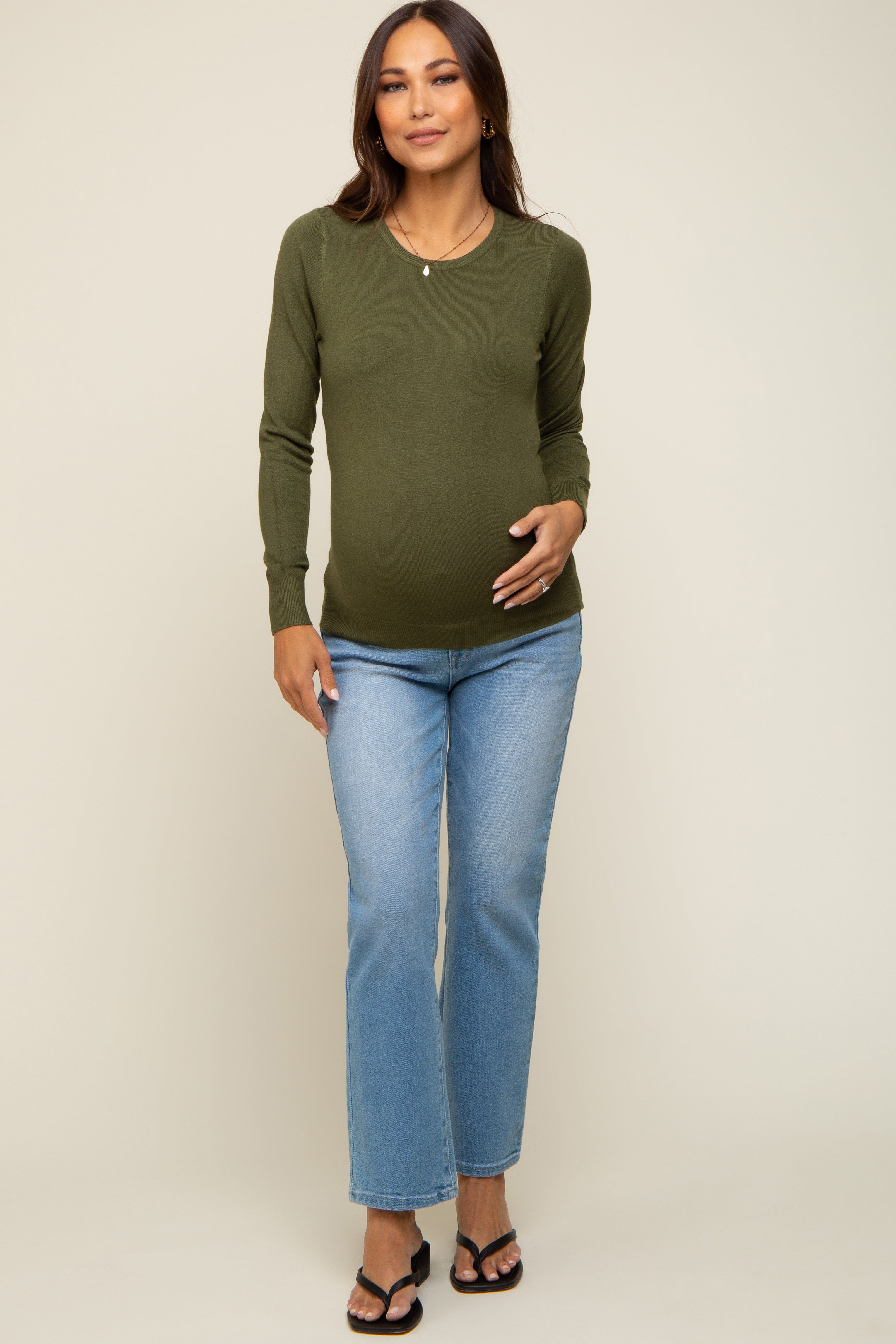 Olive Knit Long Sleeve Maternity Top sold by Pinkblush product image thumbnail 4