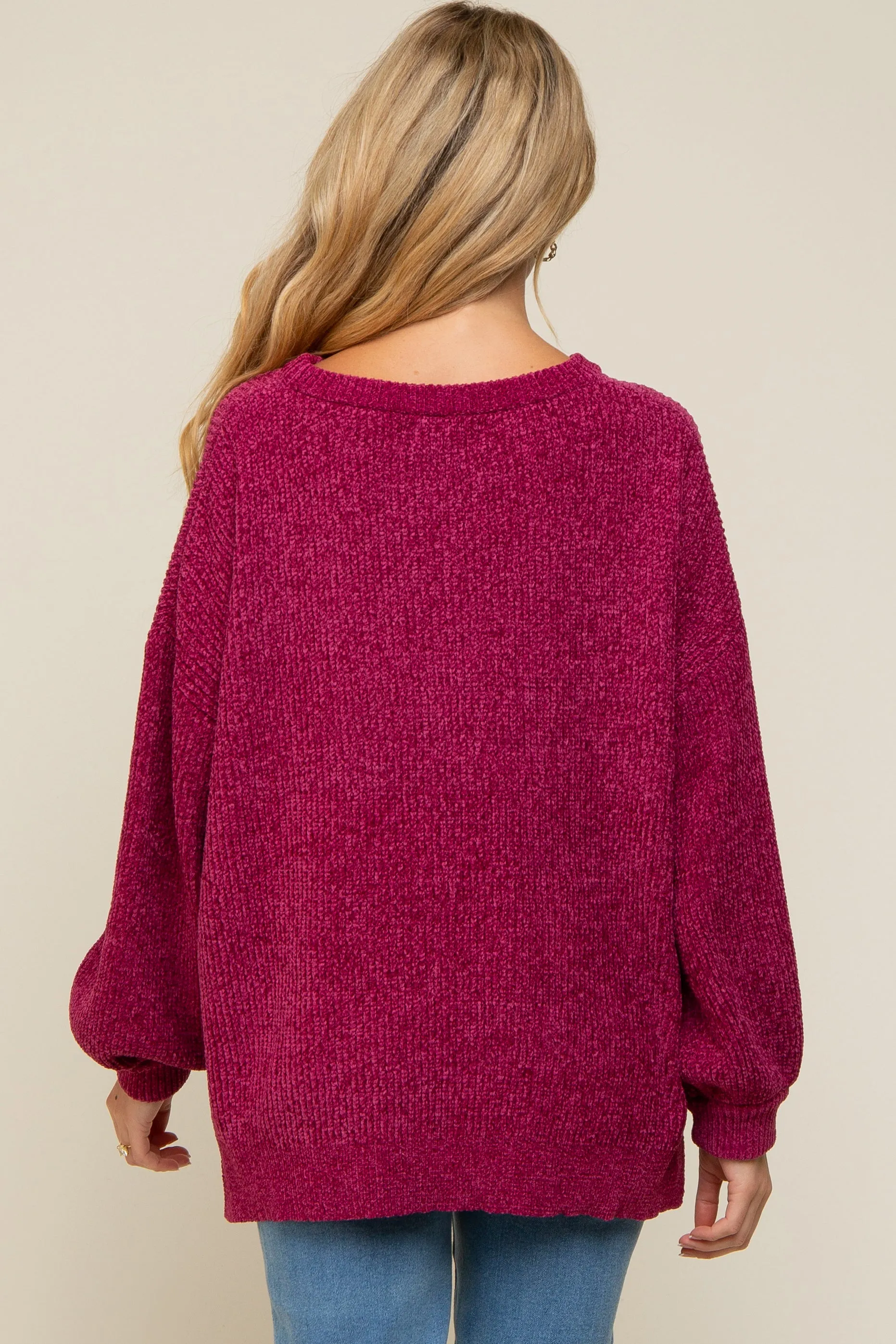 Magenta Chenille Knit Balloon Sleeve Maternity Sweater sold by Pinkblush product image thumbnail 5