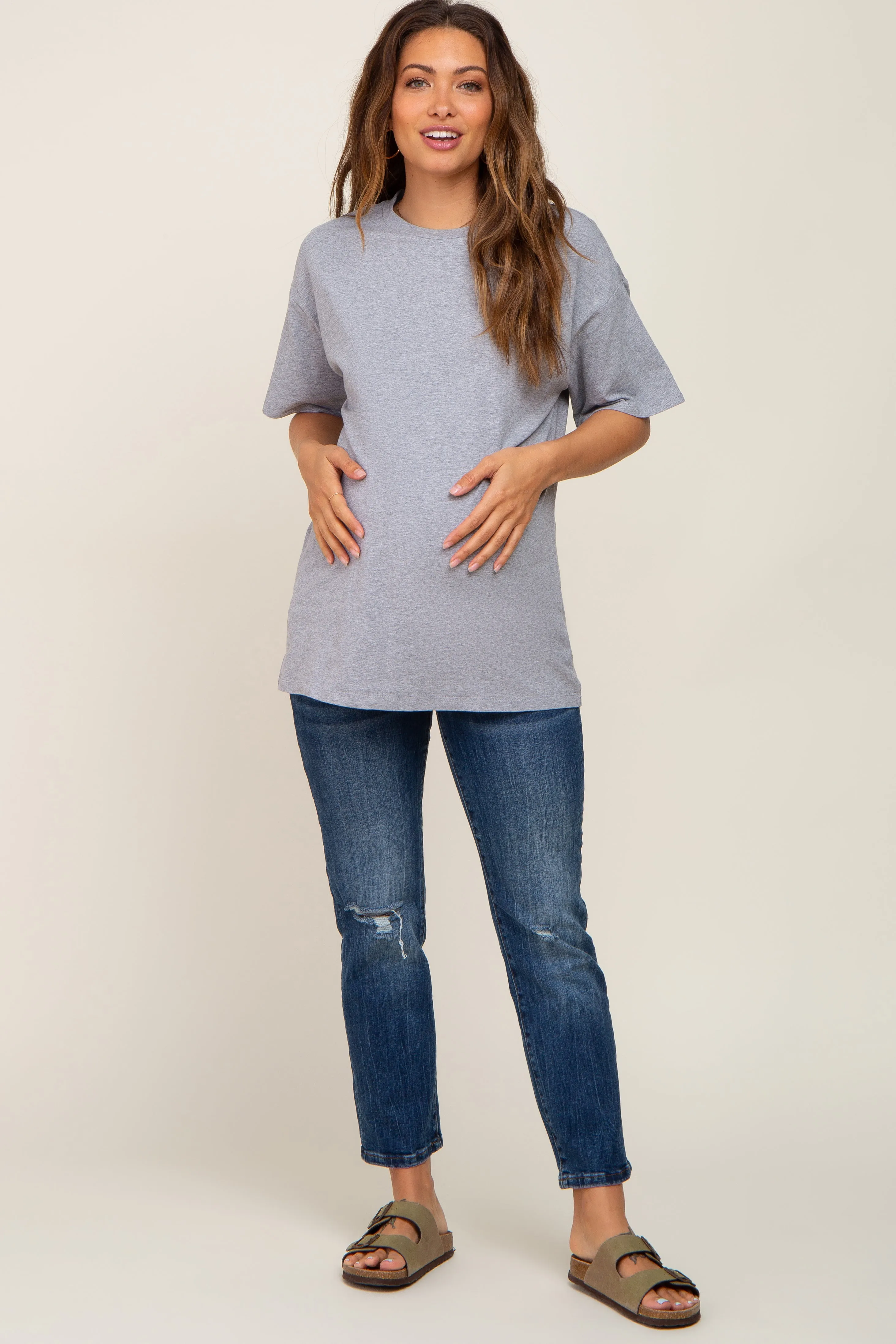 Heather Grey Oversized Basic Maternity Tee sold by Pinkblush product image thumbnail 4