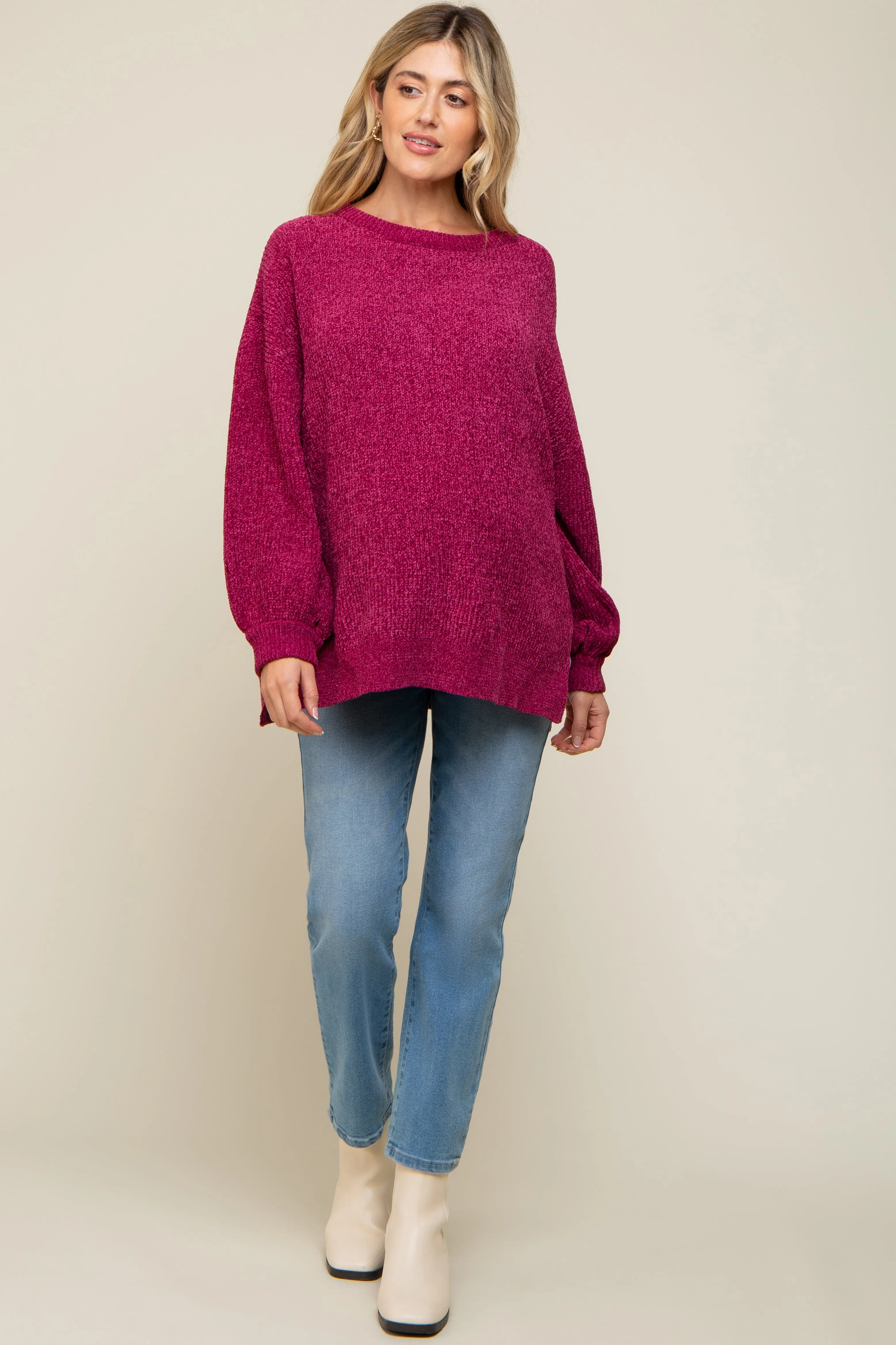 Magenta Chenille Knit Balloon Sleeve Maternity Sweater sold by Pinkblush product image thumbnail 2