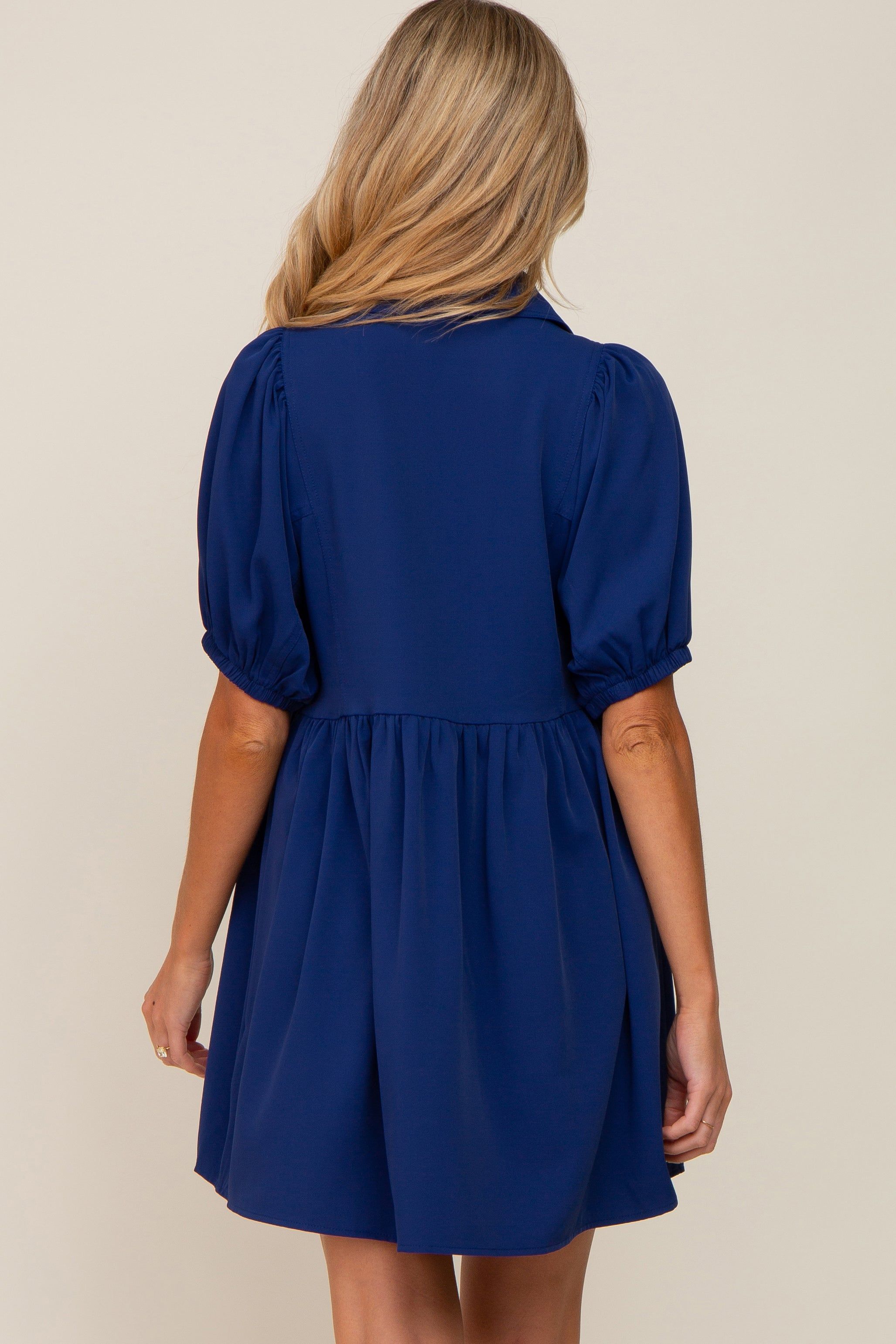 Navy Blue Button Down Maternity Mini Dress sold by Pinkblush product image thumbnail 3