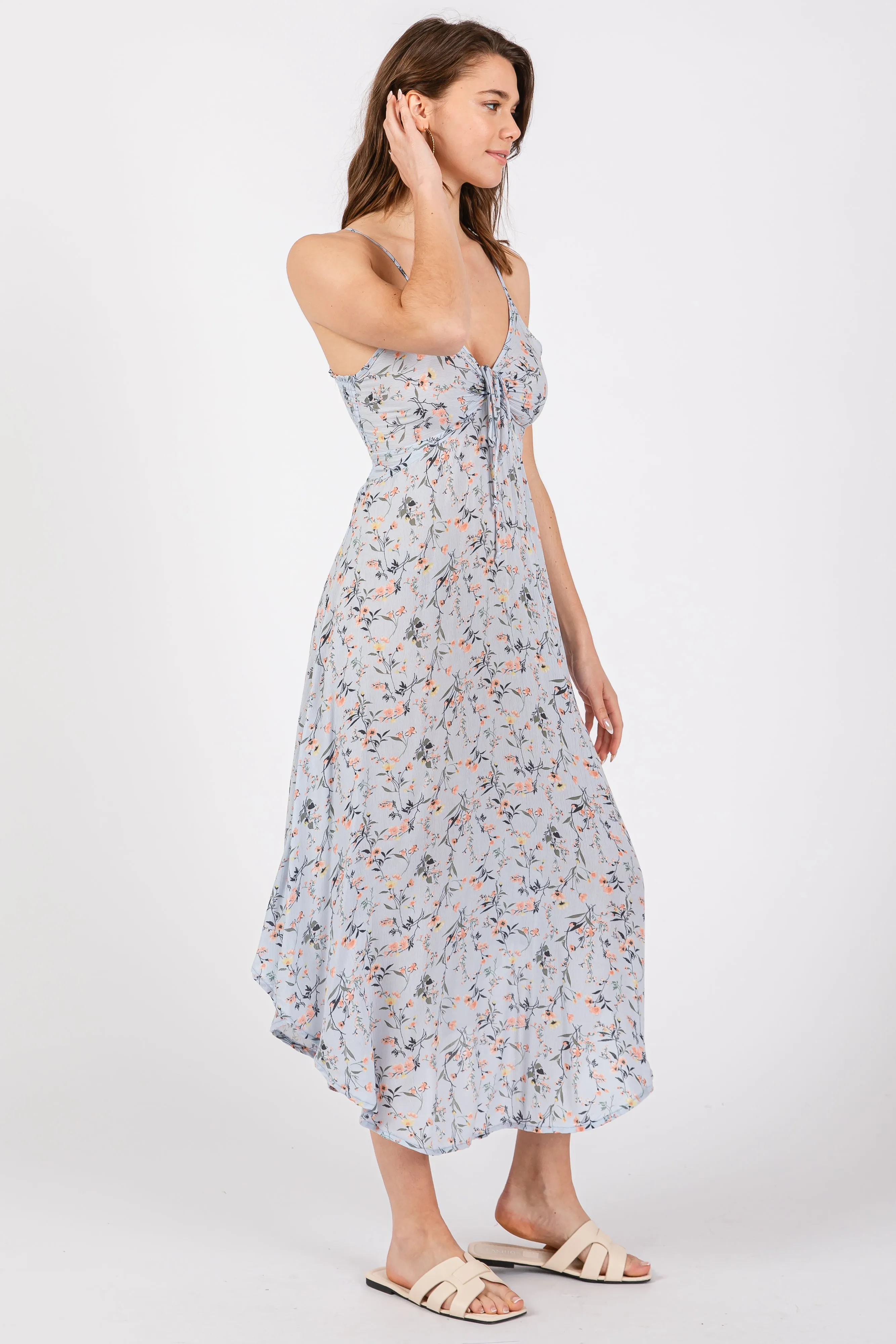 Light Blue Floral Cinched Tie Bust Midi Dress sold by Pinkblush product image thumbnail 2