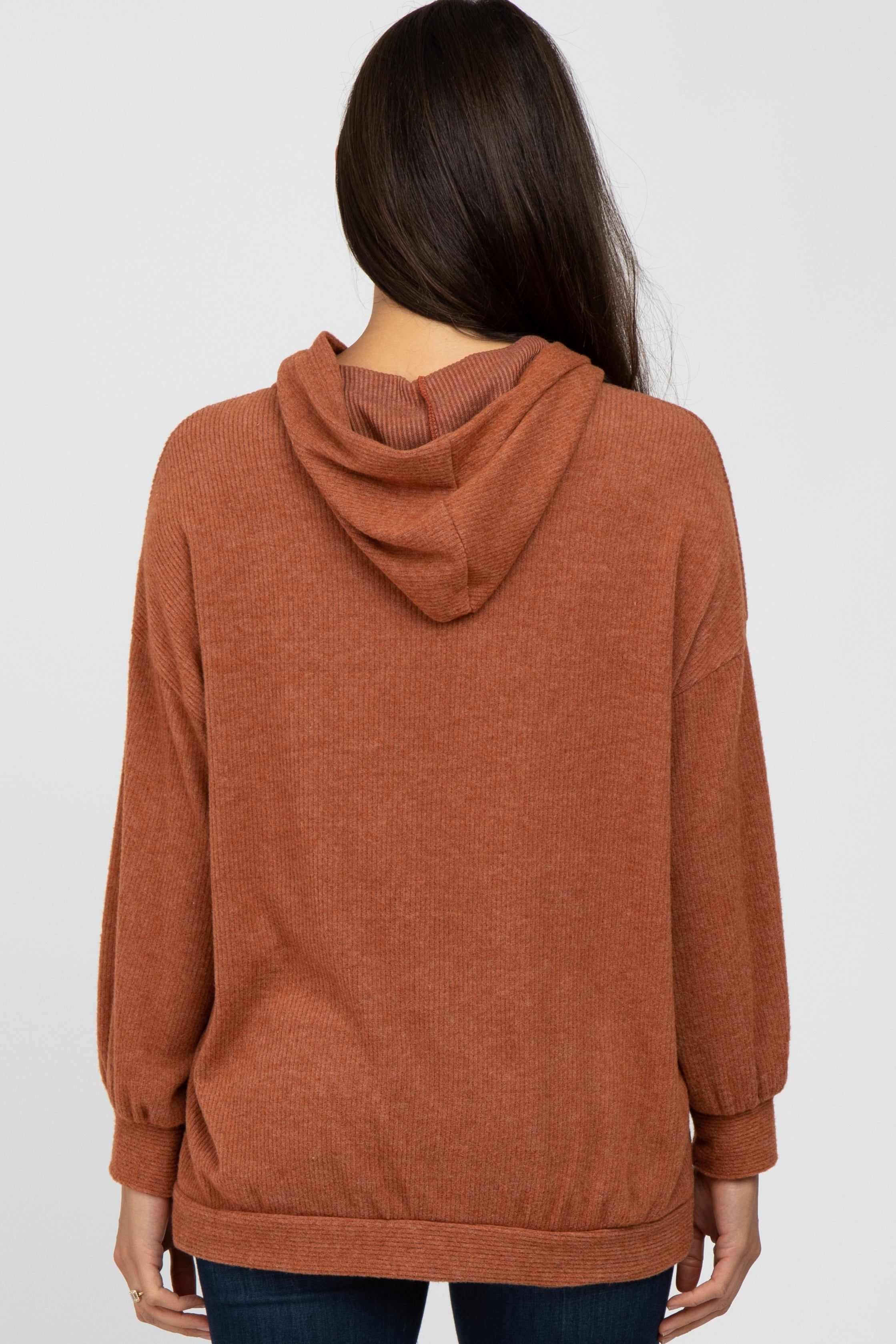 Rust Brushed Ribbed Hooded Top sold by Pinkblush product image thumbnail 4