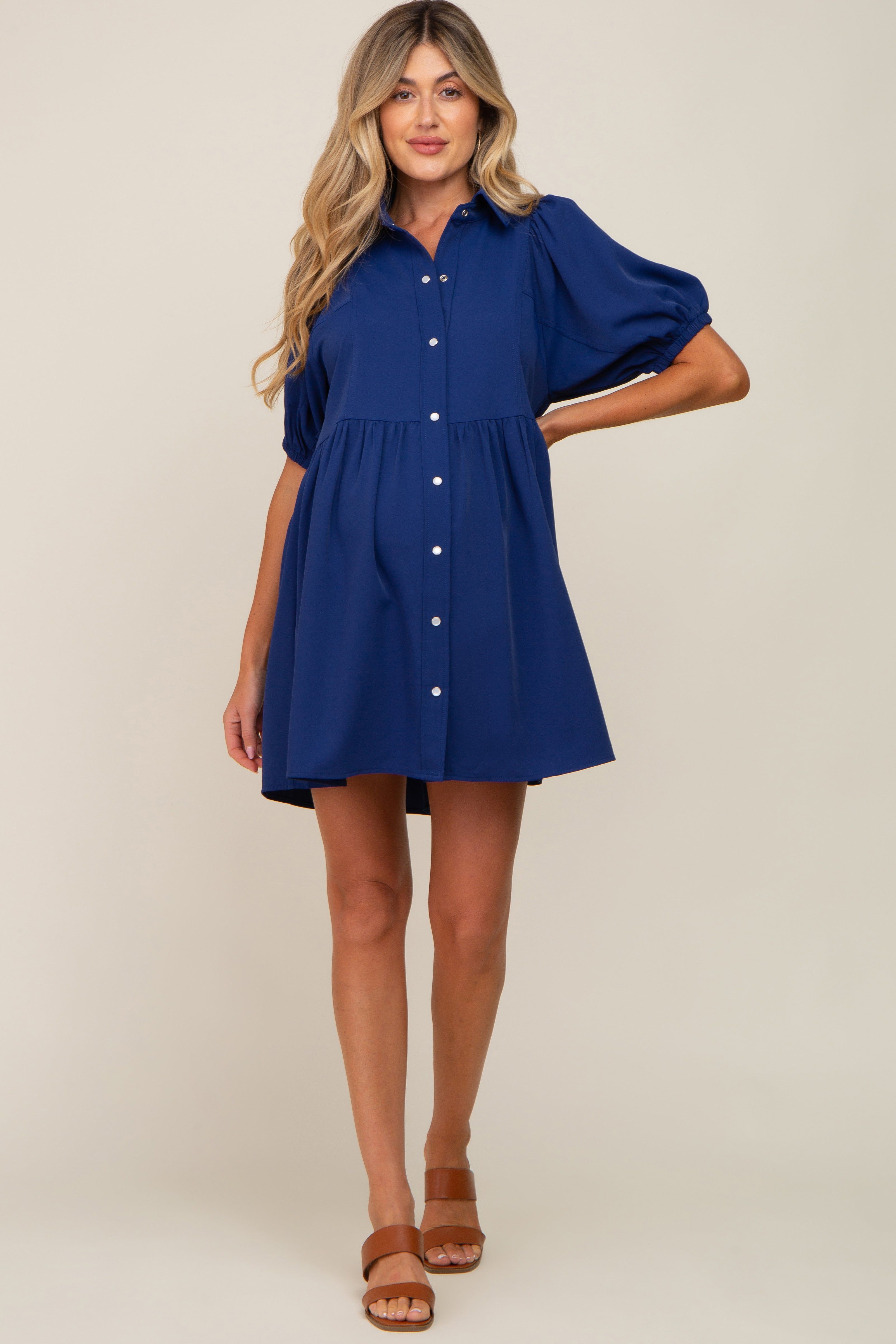 Navy Blue Button Down Maternity Mini Dress sold by Pinkblush product image thumbnail 4