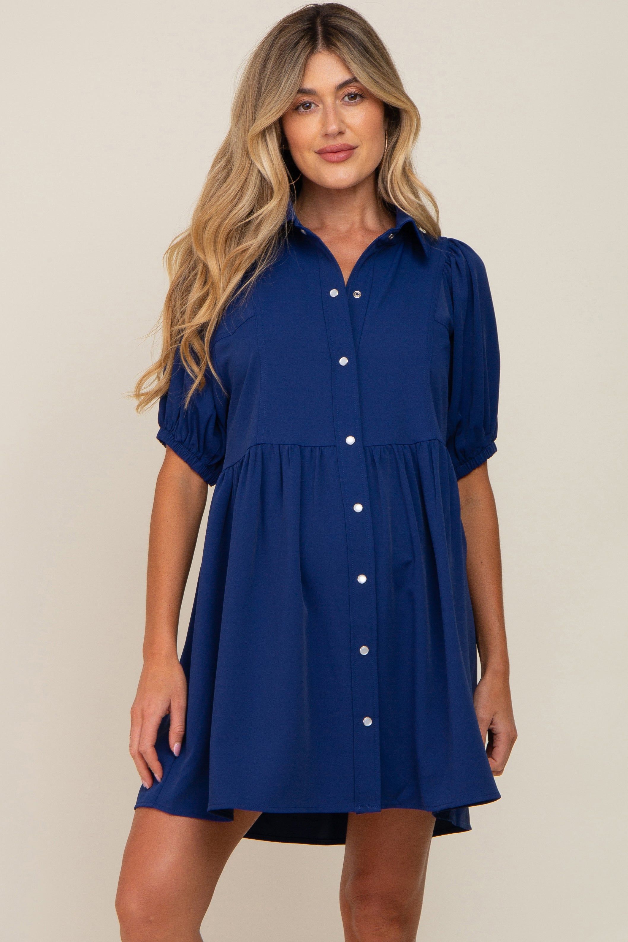 Navy Blue Button Down Maternity Mini Dress sold by Pinkblush