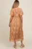 Camel Floral Print Ruffle Hem Maternity Maxi Dress sold by Pinkblush