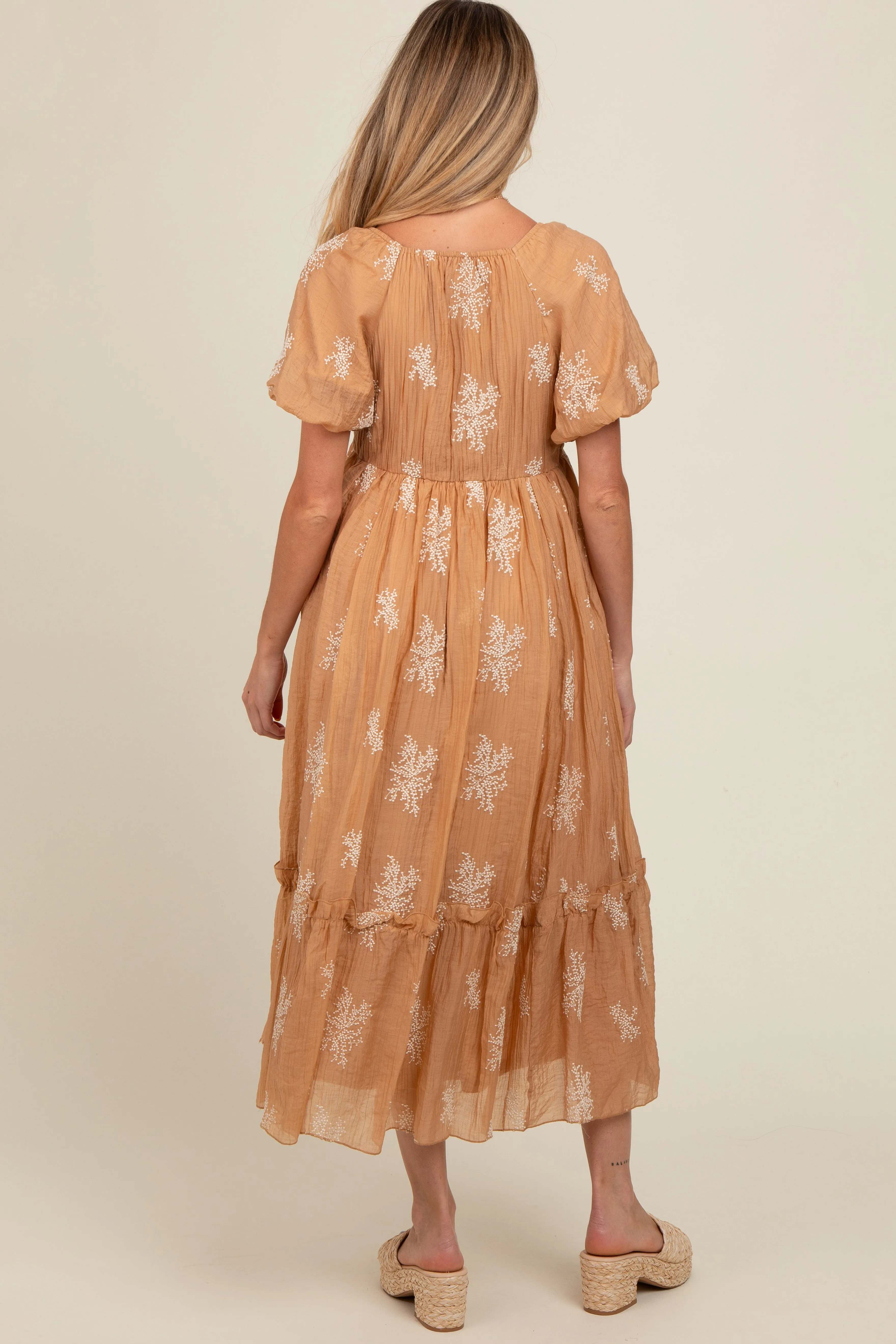 Camel Floral Print Ruffle Hem Maternity Maxi Dress sold by Pinkblush product image thumbnail 4