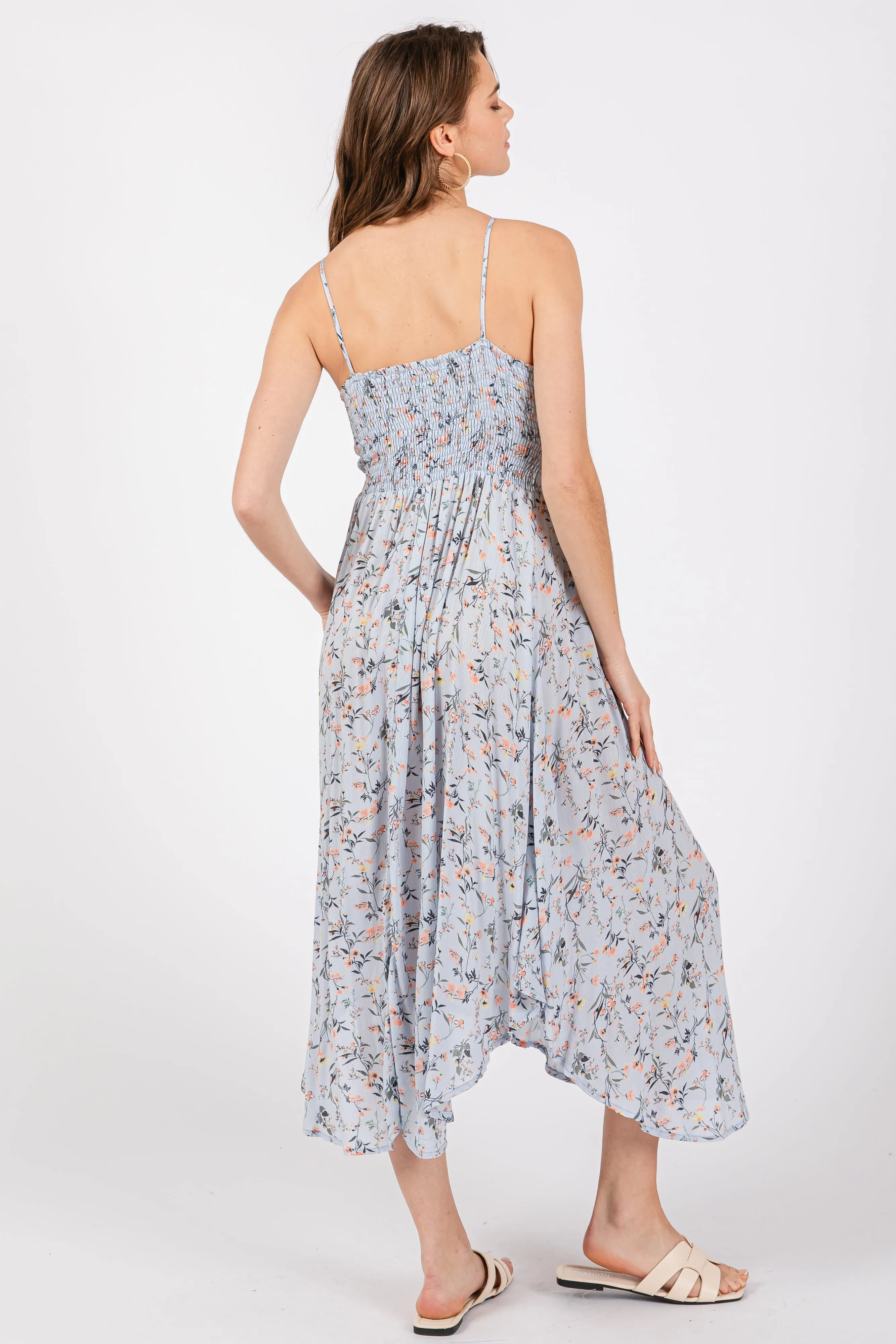 Light Blue Floral Cinched Tie Bust Midi Dress sold by Pinkblush product image thumbnail 3
