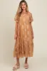 Camel Floral Print Ruffle Hem Maternity Maxi Dress sold by Pinkblush