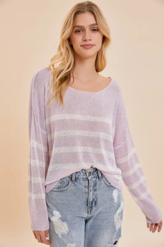 Lavender Stripe Knit Top sold by Pinkblush