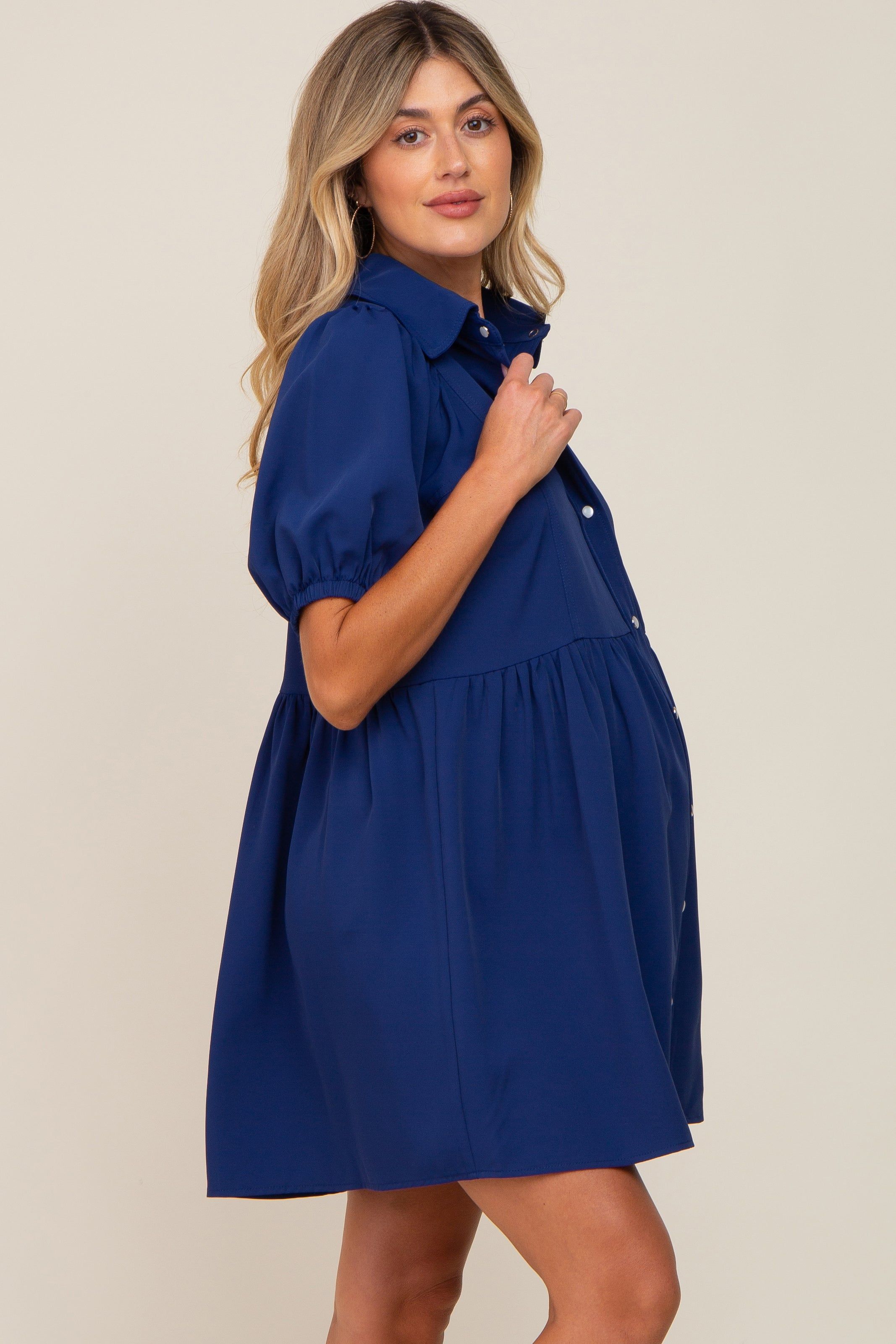 Navy Blue Button Down Maternity Mini Dress sold by Pinkblush product image thumbnail 2