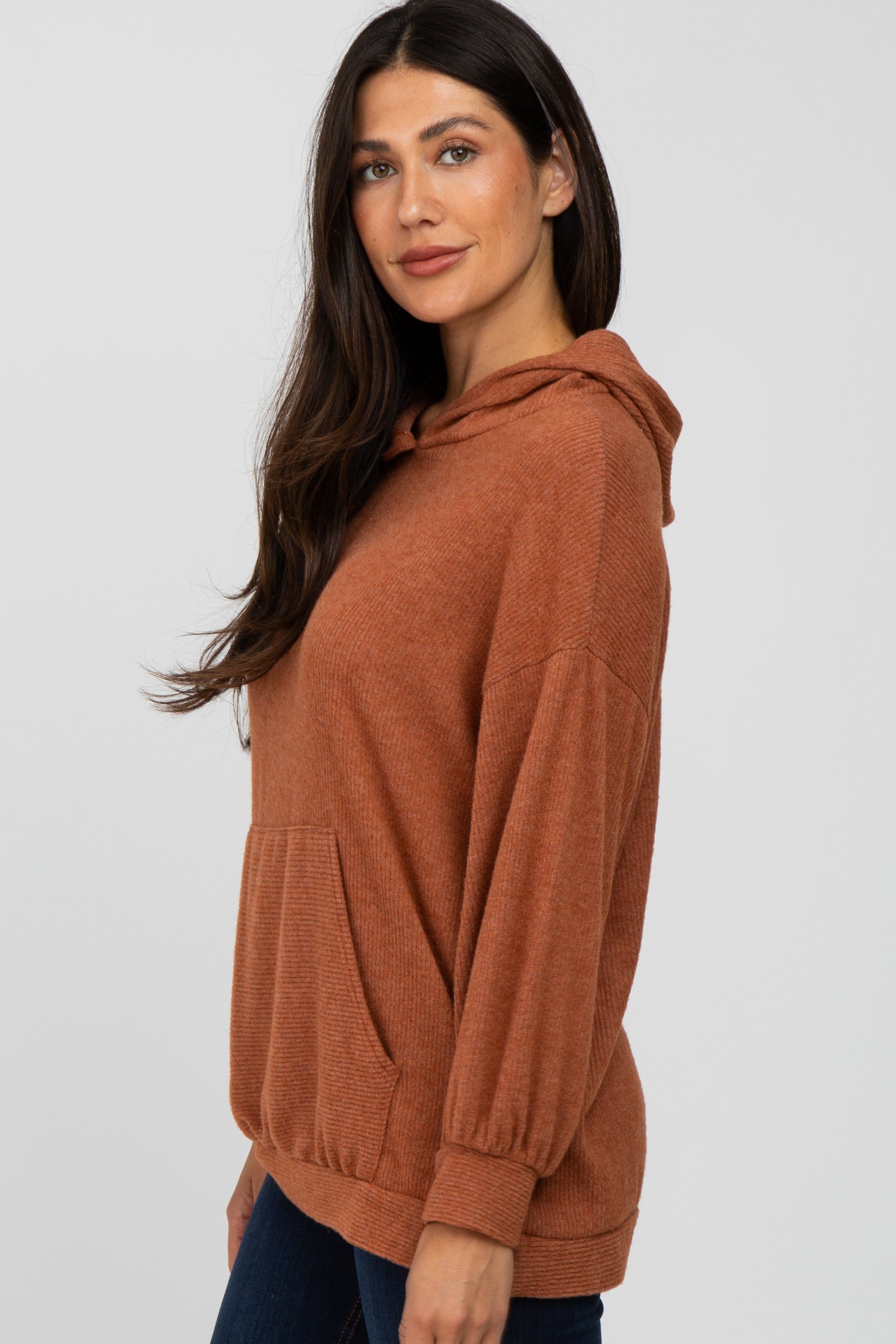 Rust Brushed Ribbed Hooded Top sold by Pinkblush product image thumbnail 3
