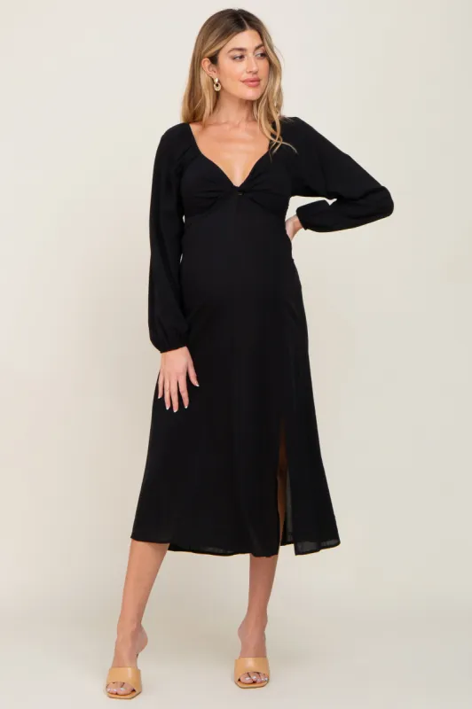 Black Twist V-Neck Front Cutout Maternity Midi Dress sold by Pinkblush