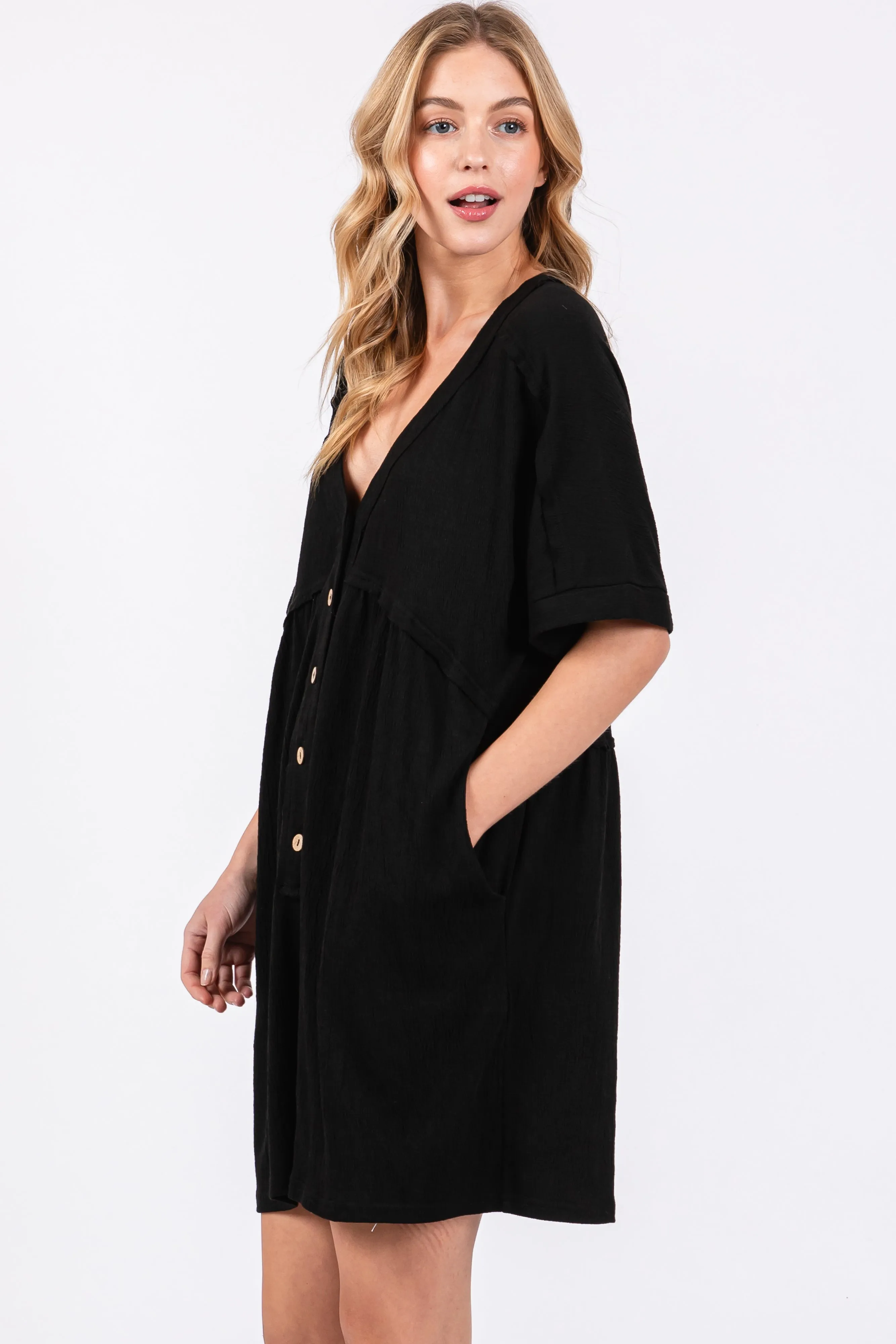 Black Button Down Romper sold by Pinkblush product image thumbnail 3