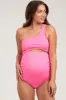 Fuchsia Asymmetrical One Shoulder Side Cutout One-Piece Maternity Swimsuit sold by Pinkblush
