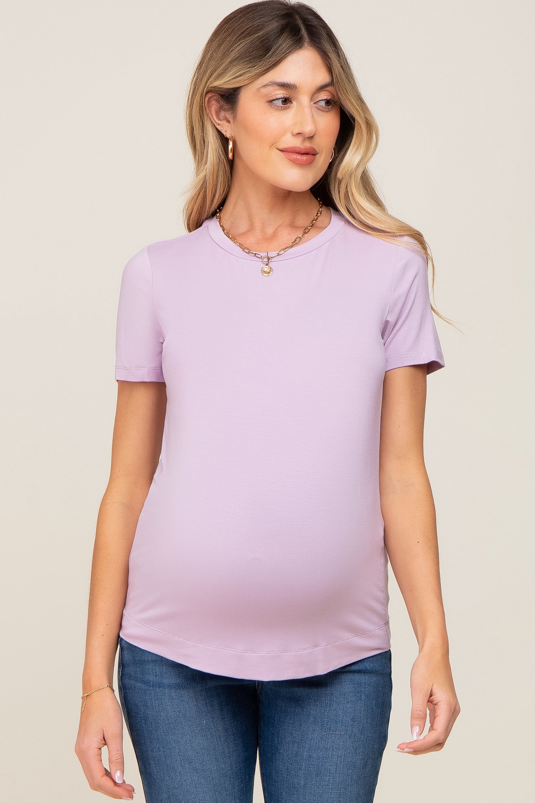 Lavender Short Sleeve Maternity Top sold by Pinkblush