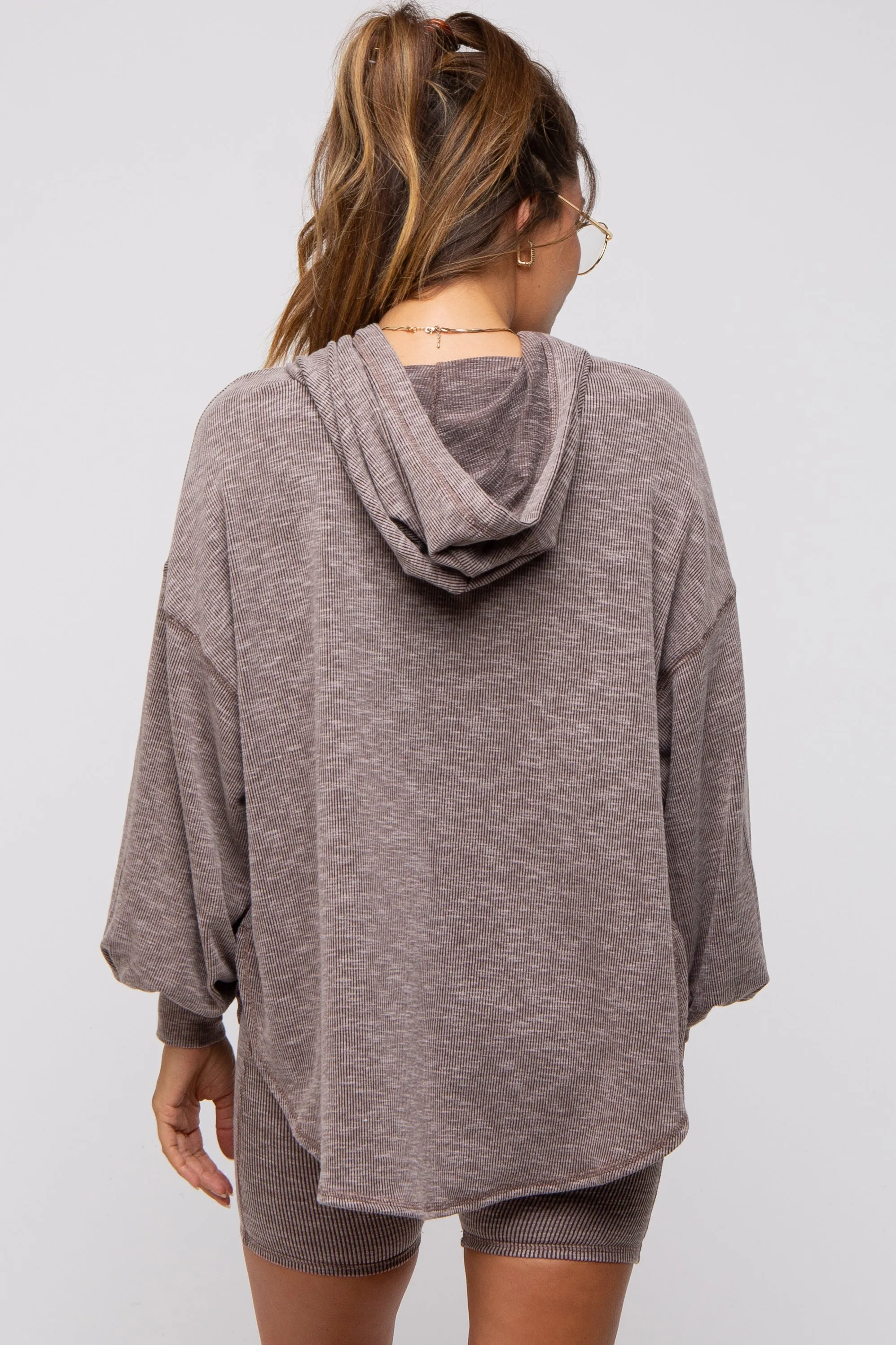 Brown Ribbed Maternity Hooded Biker Short Set sold by Pinkblush product image thumbnail 3