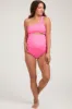 Fuchsia Asymmetrical One Shoulder Side Cutout One-Piece Maternity Swimsuit sold by Pinkblush