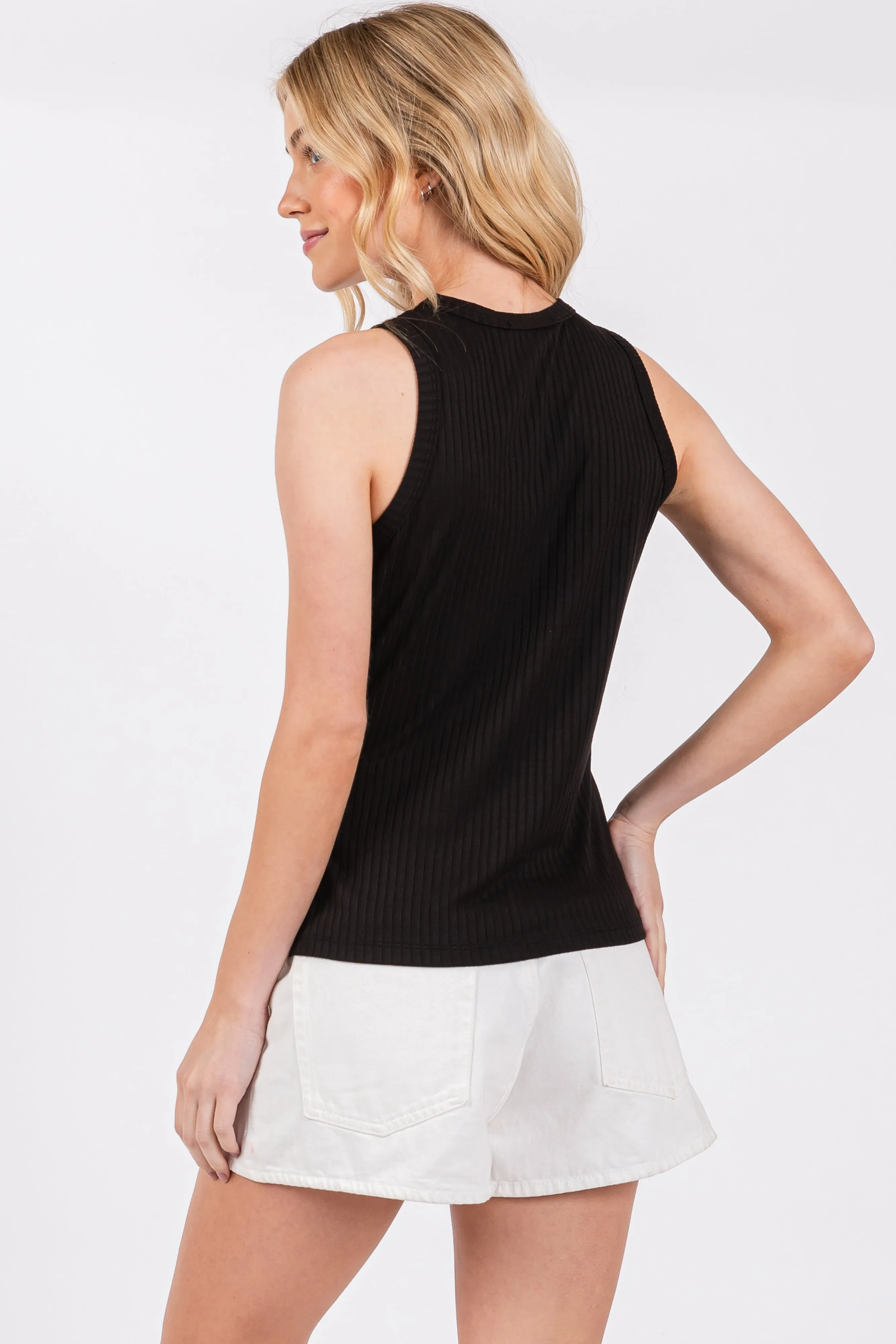 Black Ribbed Racerback Tank Top sold by Pinkblush product image thumbnail 3