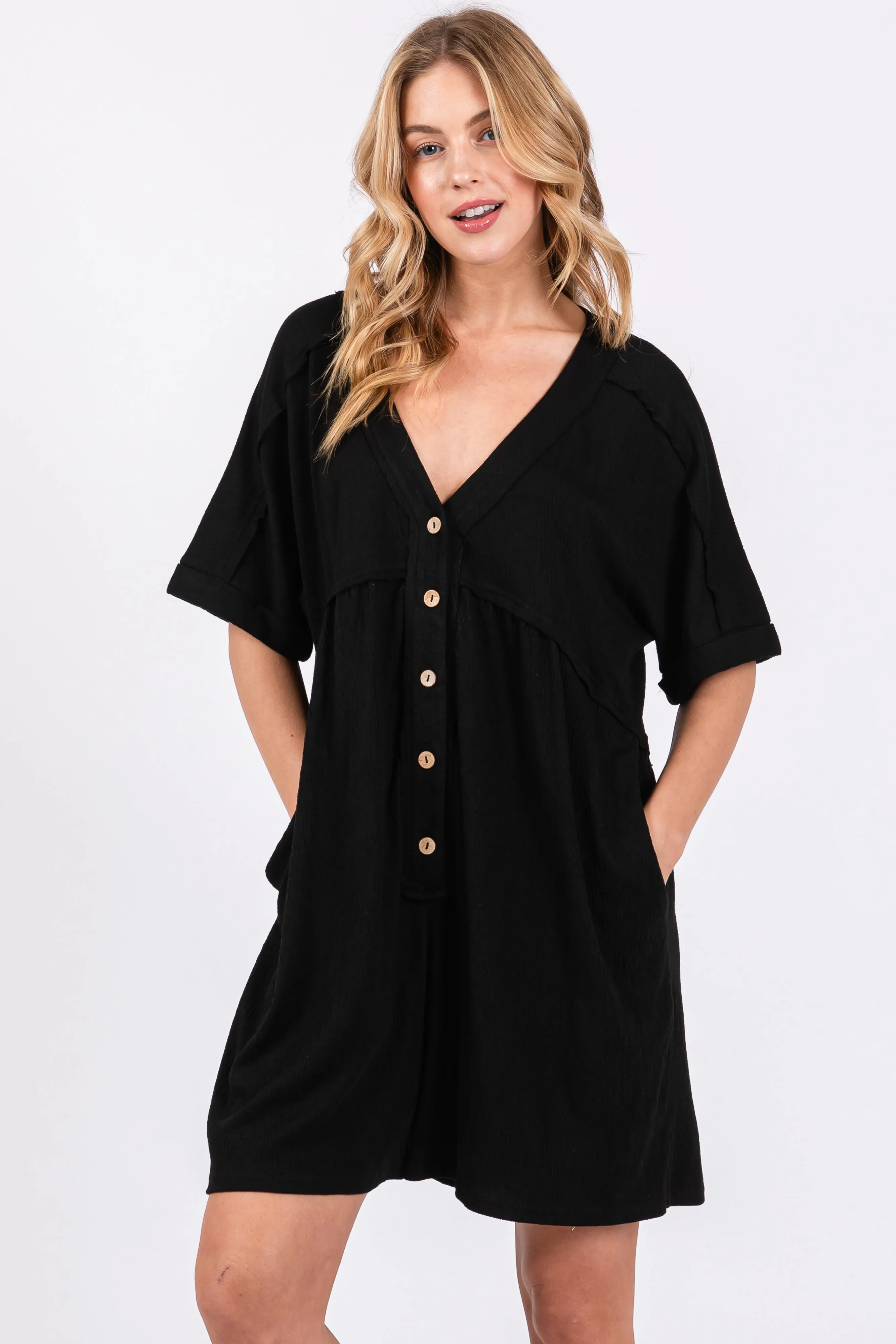 Black Button Down Romper sold by Pinkblush product image thumbnail 2