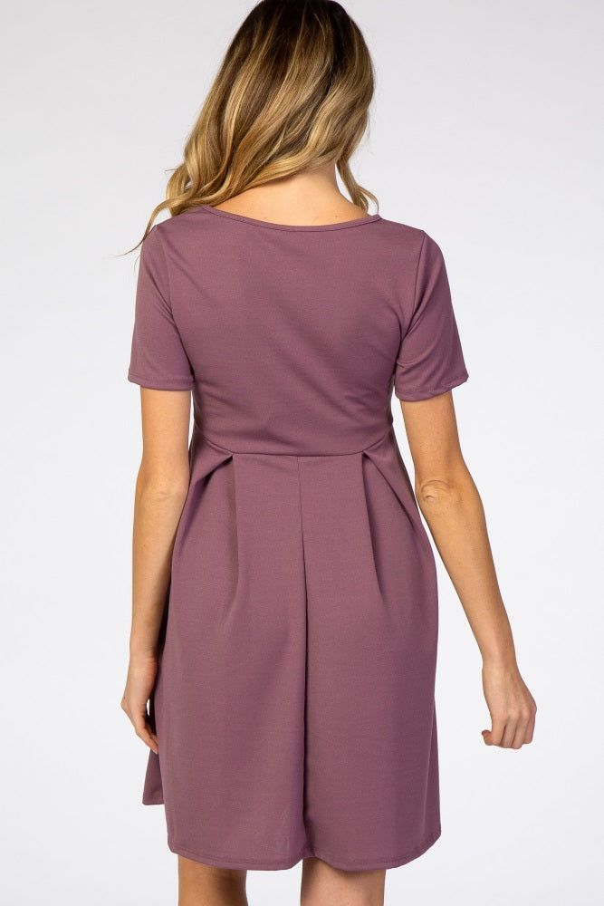 Purple Short Sleeve Front Pleat Maternity Dress sold by Pinkblush product image thumbnail 4